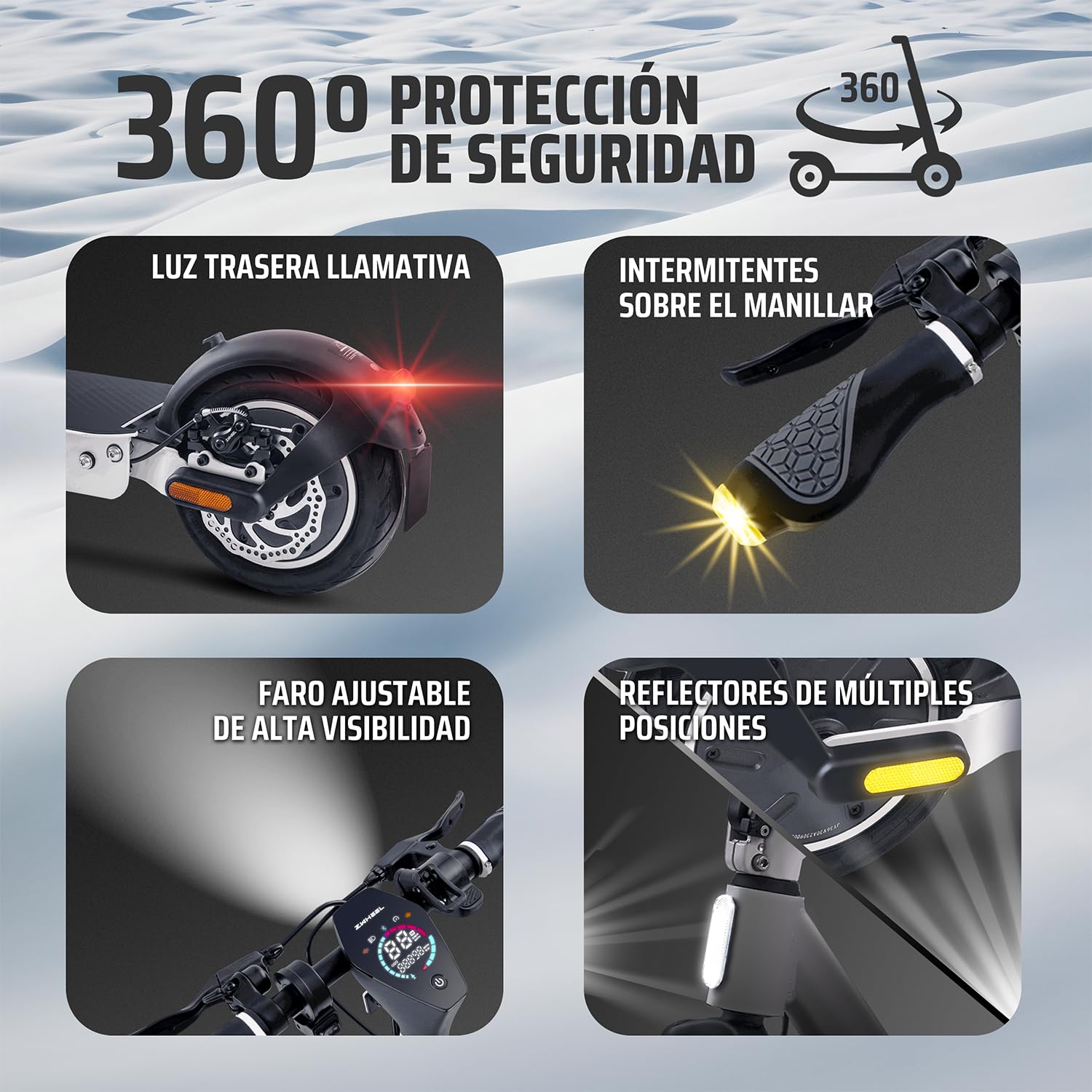 Patinete Eléctrico Adultos Homologado DGT 800W 50km Autonomía IP54 Ruedas 10" Llave NFC Intermitentes Doble Suspensión Frenos AER