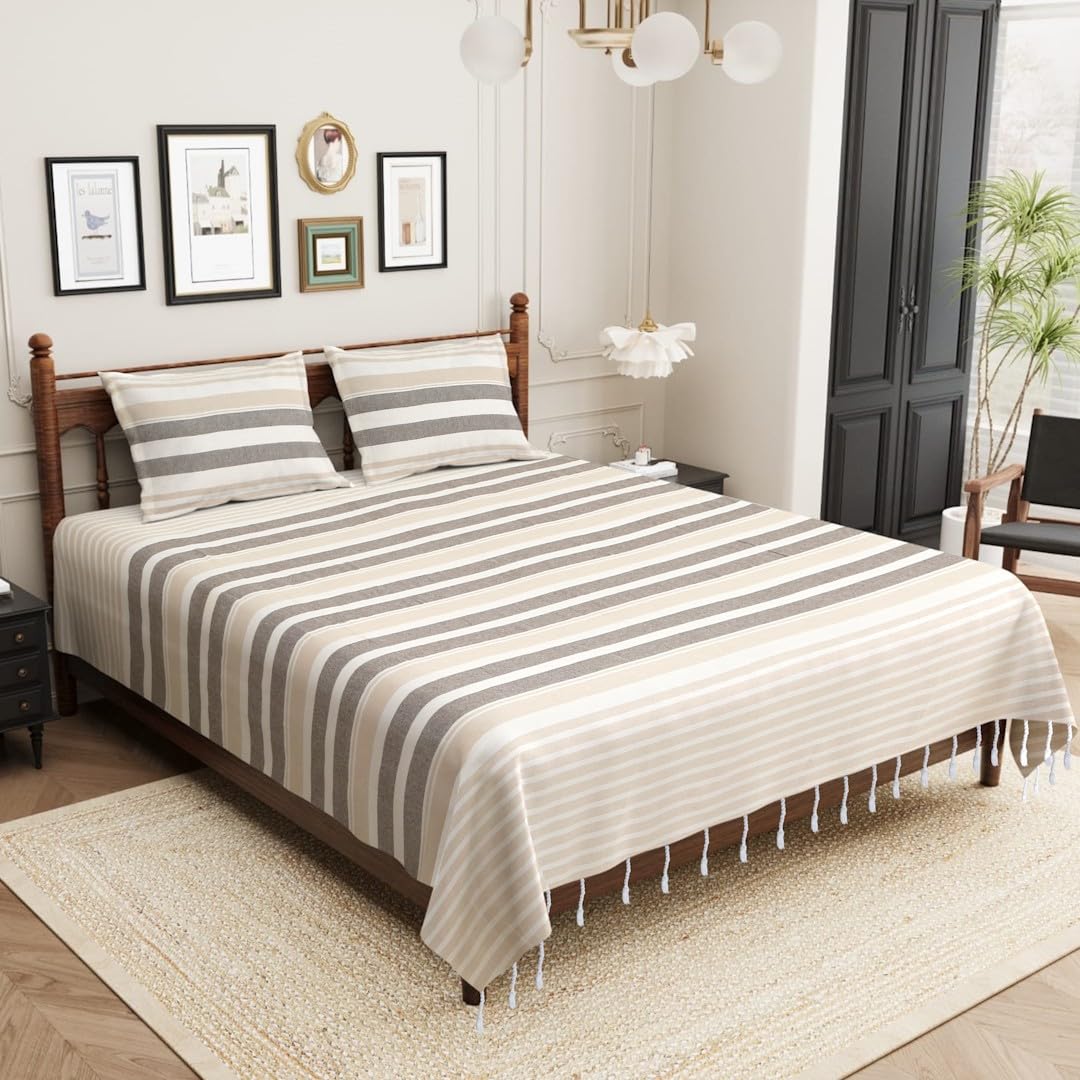 Värde 210 TC Cotton Double Bedsheet with 2 Pillow Cover | Handloom Bedsheets for Single Bed | Handmade Bedsheet | All Season Comfort | Breathable Size 90X100 Inches (Pearl Bush)-image-32