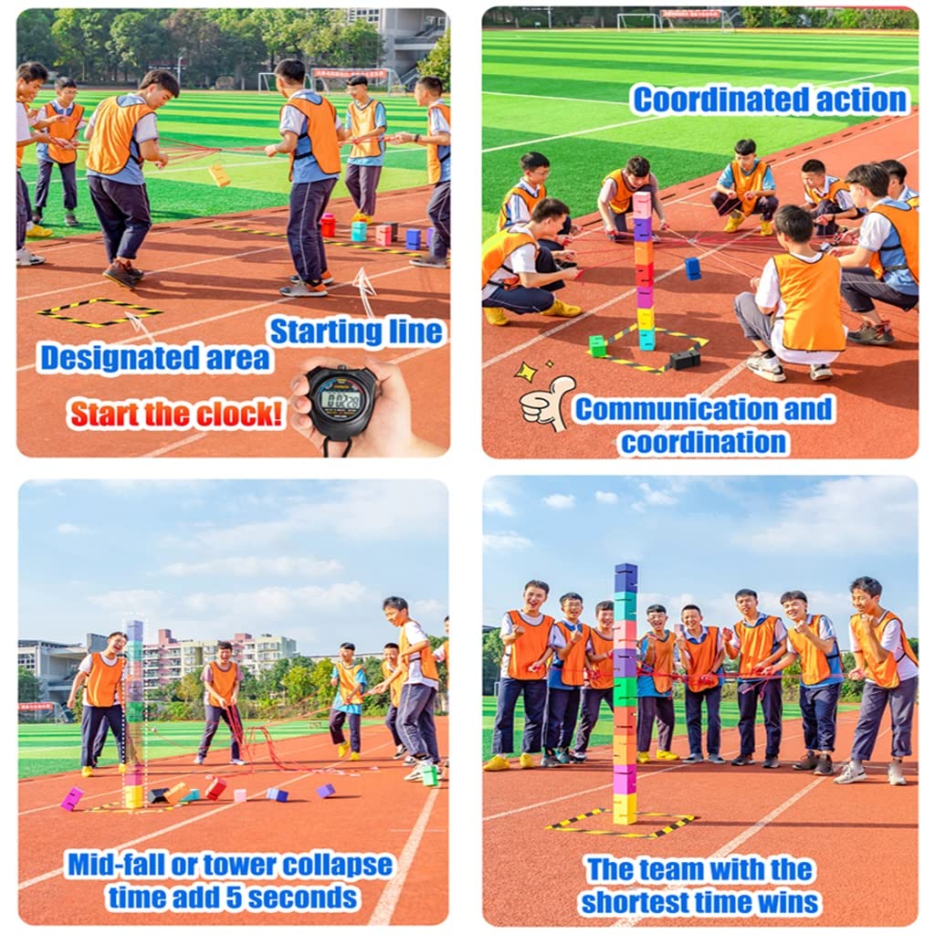 Juegos de Team Building, Juego cooperativo de apilar Bloques for 5-20 Personas | Juegos comunicación, liderazgo y Trabajo en Equipo for Empresas(Blue,8pcs)