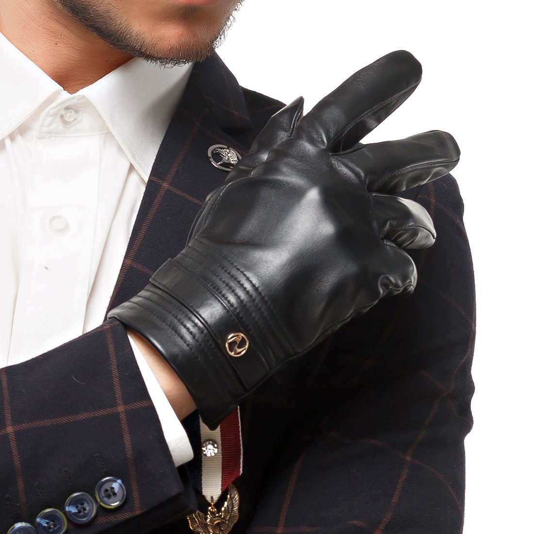 Nappaglo Men's Genuine Lambskin Leather Gloves Touchscreen Winter Warm Windproof Cycling Mittens (XXL (Palm Girth:9.5