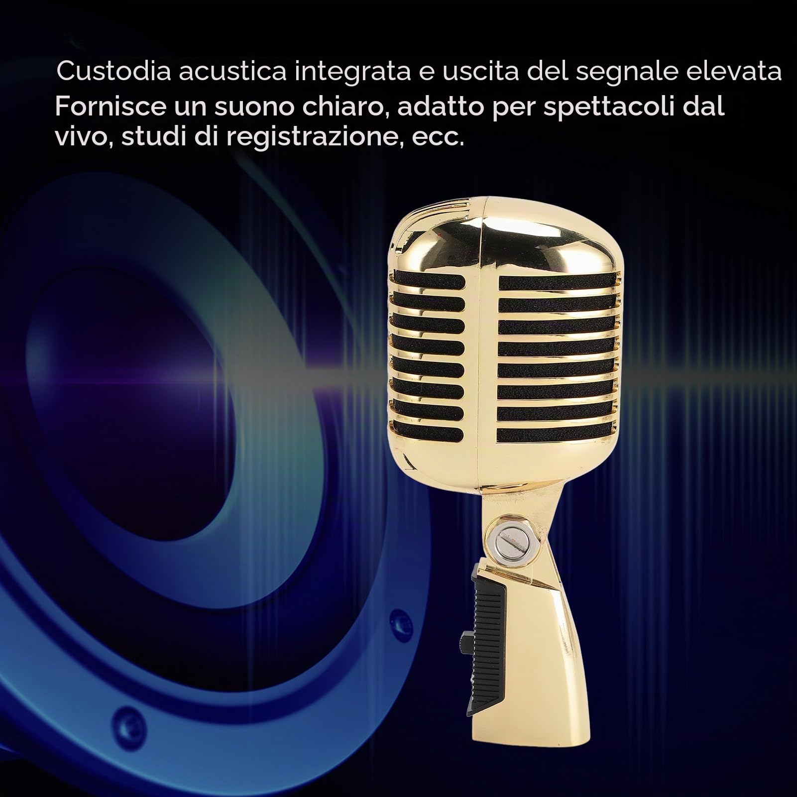 Microfono Vintage, Microfono Professionale per Canto, Microfono per Voce Dinamico retrò con Cremagliera Rotante Autotensionante in Lega di Zinco (GOLD)