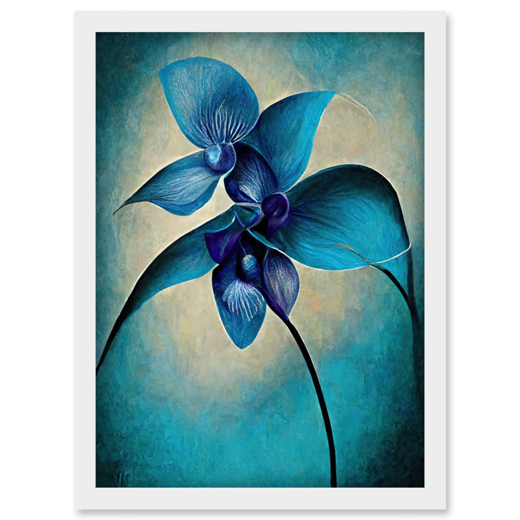 Abstract Blue Orchid Floral Wall Art Print - Framed Modern Artwork A4 - Artery8