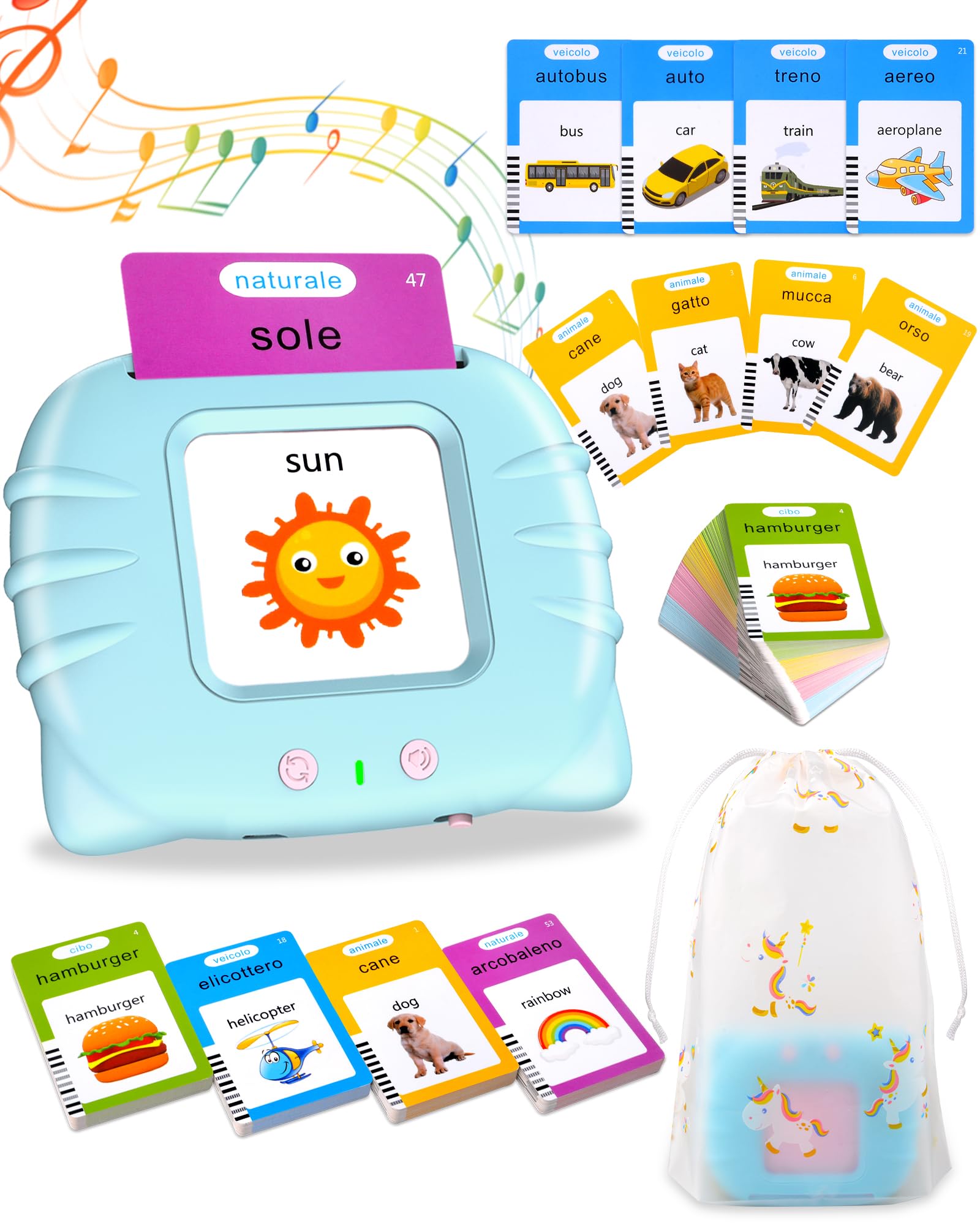 Xtaco amico vocabolo gioco italiano, giochi bambini 3 anni,giochi montessori 2 anni, educativi prescolari Lingua Imparare a parlare Colori Numero Animali -224 Parole Blu