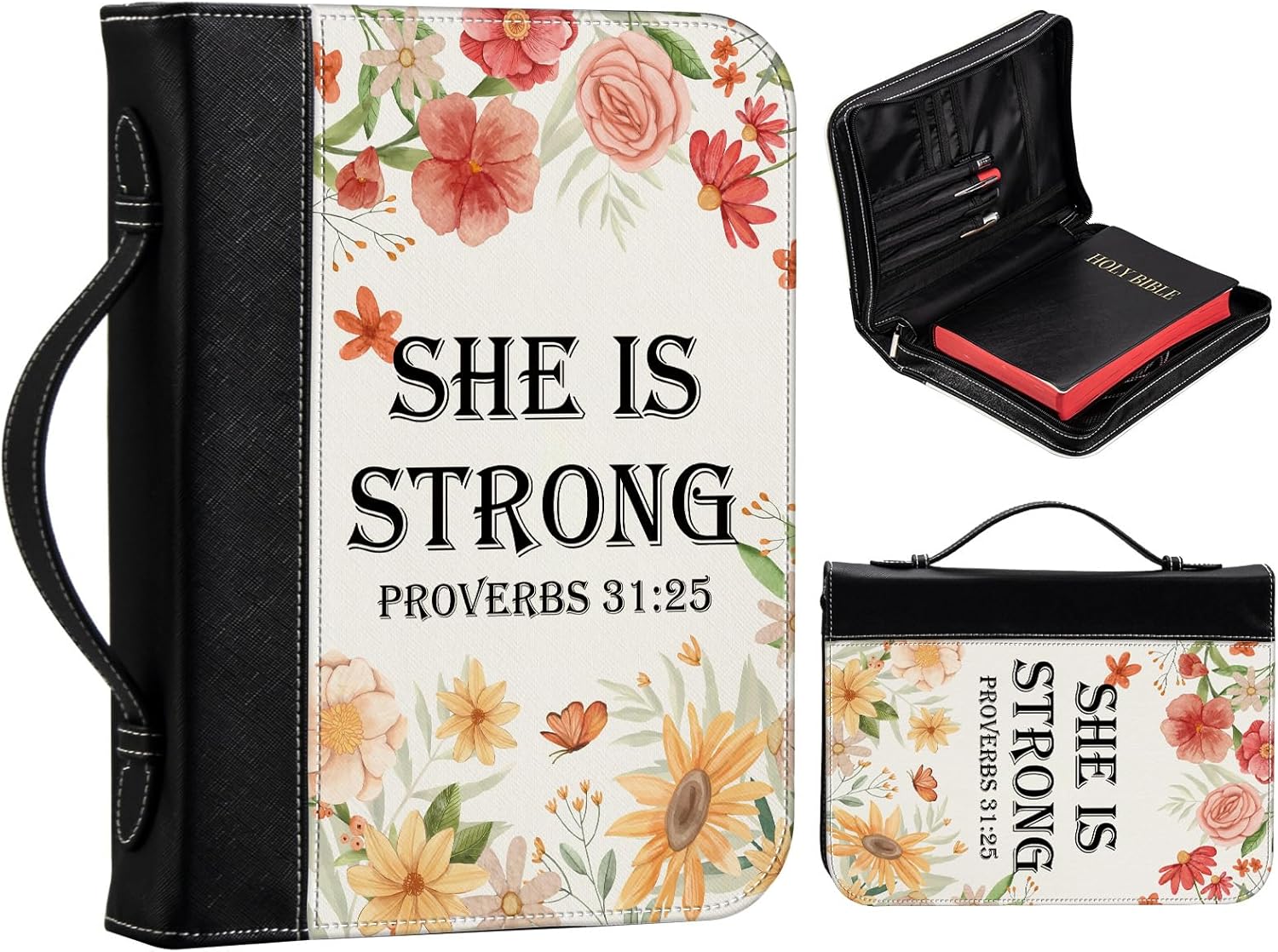 Bible Covers for Women, PU Leather Bible Case with Pockets
