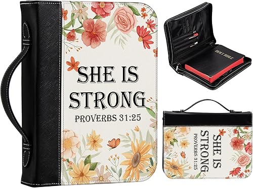 Fundas para la Biblia para mujer, funda de piel sintética con bolsillos y cremallera, funda de transporte de la Biblia de tamaño grande para libros