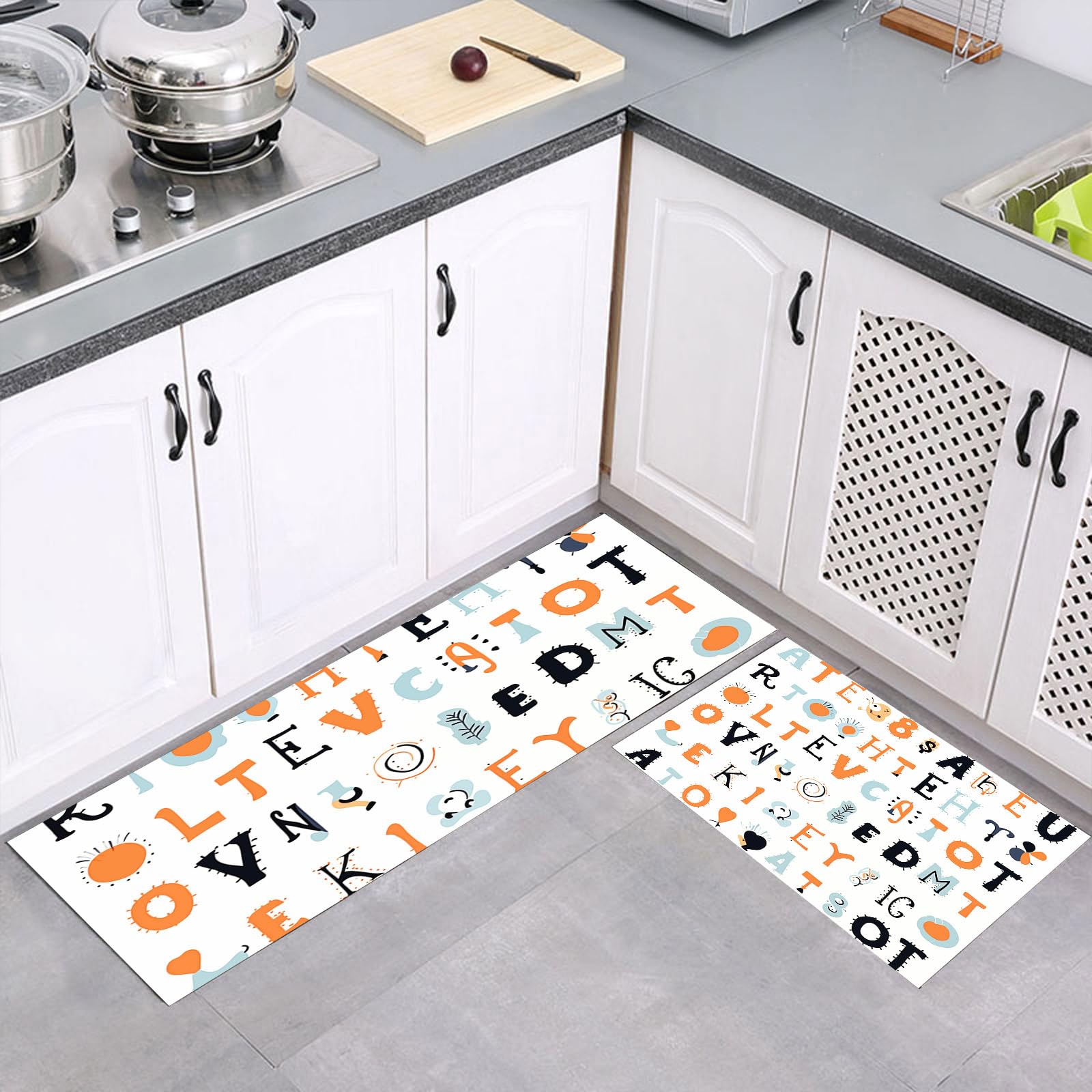 Alfombras de cocina de 2 piezas para pasillo y lavandería, diseño grafitis lavable de 150cm