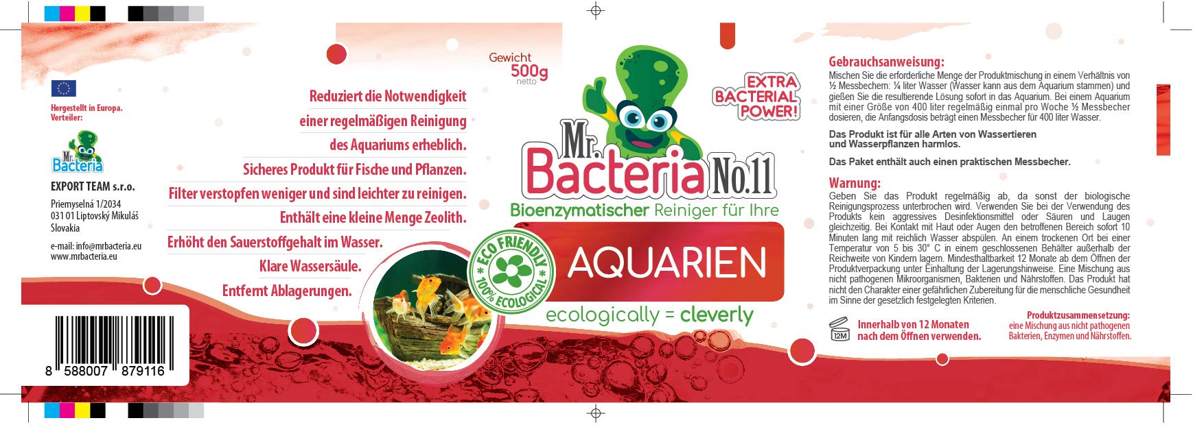 No.11 Nettoyant bioenzymatique pour vos aquariums (démarrage bactérien d'aquarium, bactéries d'aquarium) 500 g – 1 pièce