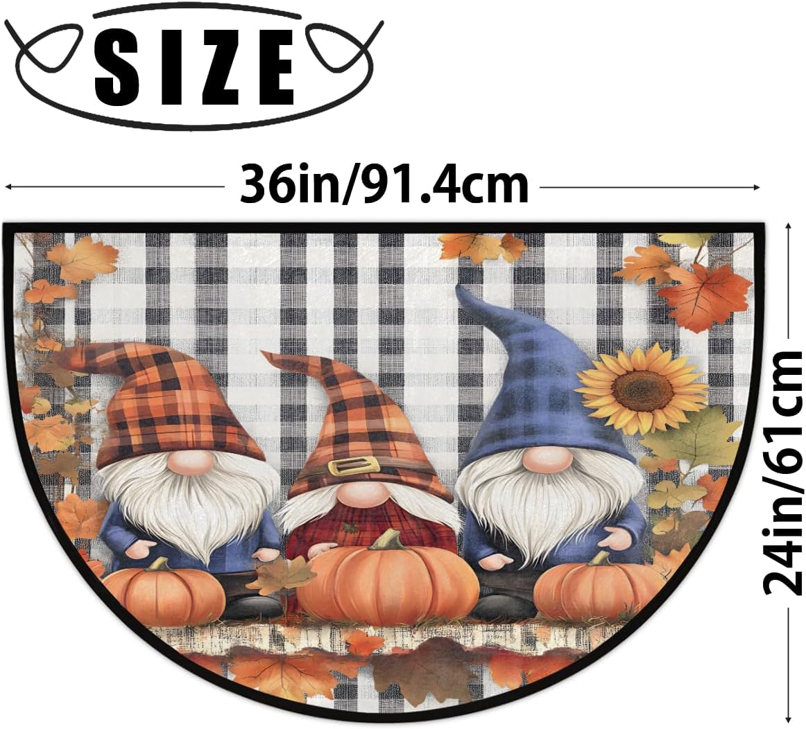 cfpolar Half Round Door Mat Dwarf Maple Pumpkin Non-Slip Semi Circle Area Rug Washable Half Moon Hearth Rugs for Indoor Outdoor Bathroom Kitchen Patio Runner Mat Laundry Room Home Decoration