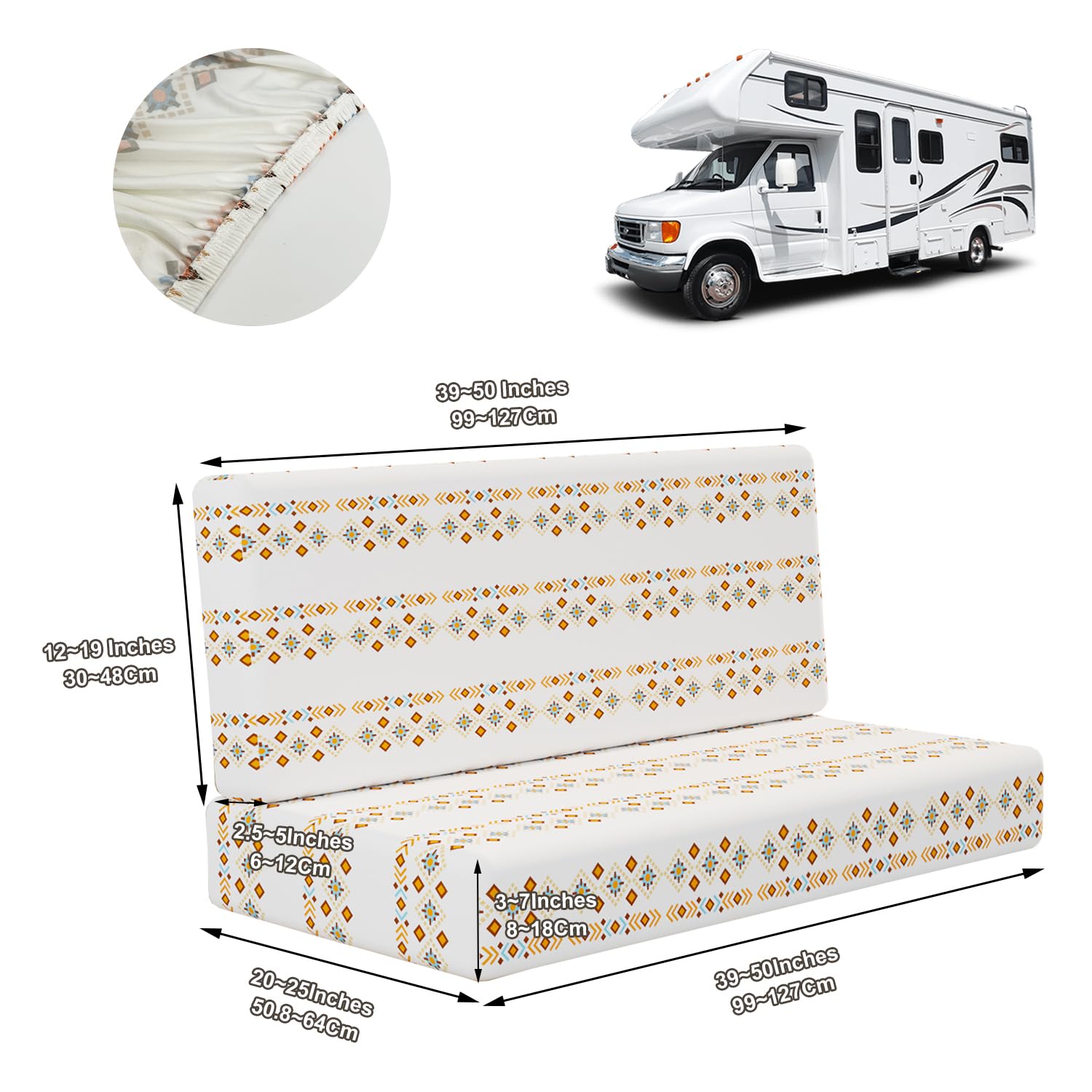 Copri Cuscini Per Camper E Caravan: Set 2 Pezzi (Seduta E Schienale) In Tessuto Elasticizzato Lavabile Per Divani Dinette - 5