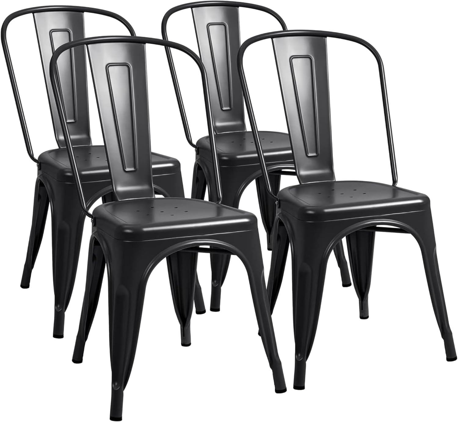 Furmax Stackable Metal Dining Chairs Set of 4 - Indoor Outdoor Bistro Cafe Side Chairs, Black, Rust-Resistant & Ergonomic