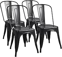 Furmax Stackable Metal Dining Chairs Set of 4 - Indoor Outdoor Bistro Cafe Side Chairs, Black, Rust-Resistant & Ergonomic