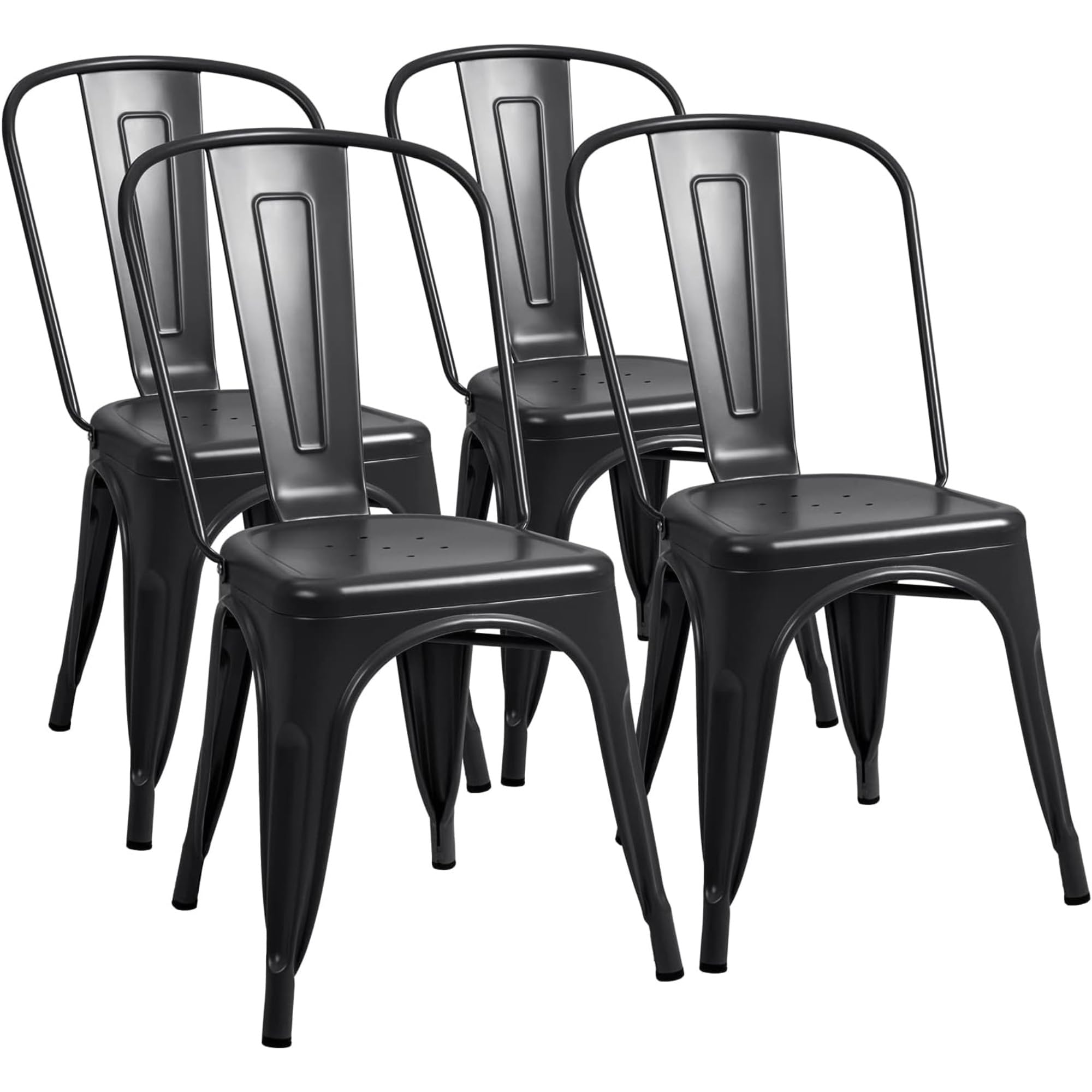 Furmax Indoor-Outdoor Use Stackable Classic Trattoria Chic Dining Bistro Cafe Side Metal Chairs Set of 4 (Black)