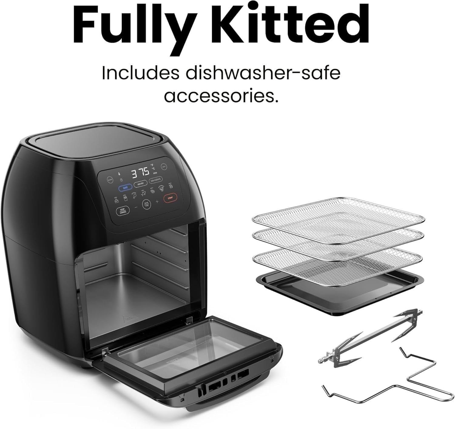 14 Qt Air Fryer Oven with Rotisserie, Visible Window, 12 Presets, 400¡ãF Max Temp, 85% Less Oil, Dishwasher Safe Accessories, Family Size Air Fryer — view 4