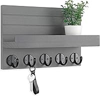 Vista 9 de Soporte para llaves de pared, llavero decorativo y soporte para correo con estante, tiene ganchos grandes para bolsos, abrigos - Colgador de llaves