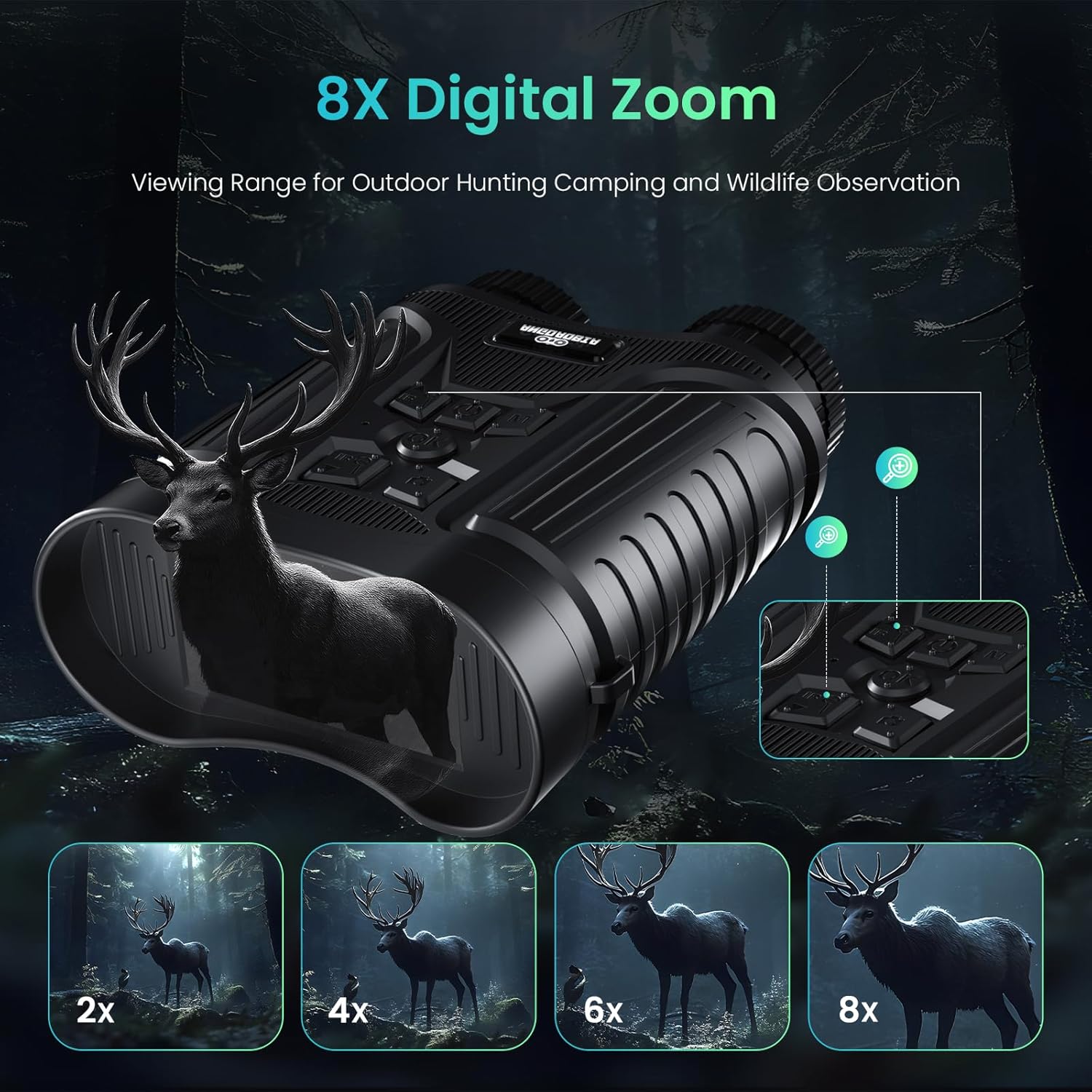 Night Vision Goggles, 4K Night Vision Binoculars for Adults, 3'' HD Screen & 8X Digital Zoom External Flashlight, 2000FT Viewing Range for Outdoor