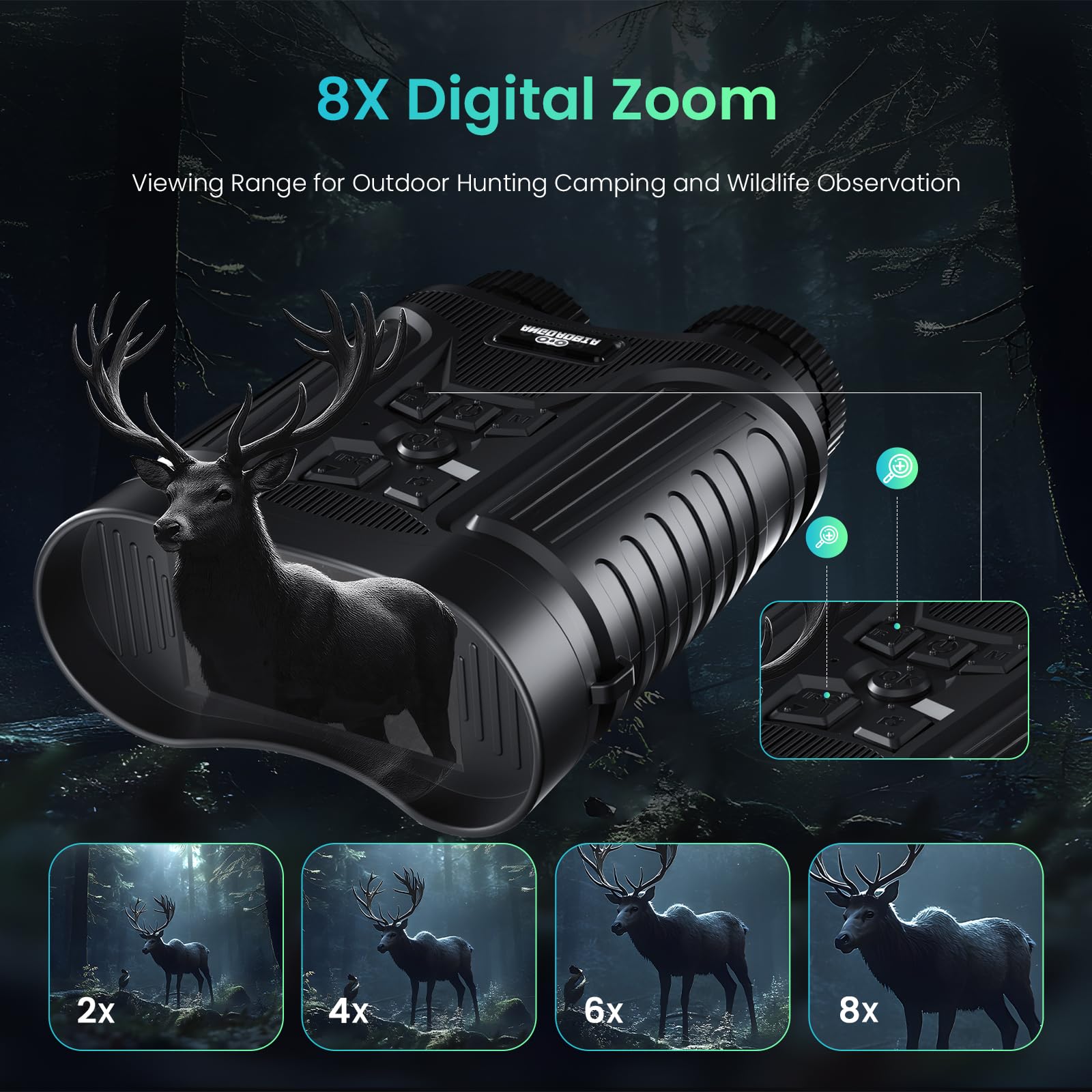 Night Vision Goggles, 4K Night Vision Binoculars for Adults, 3'' HD Screen & 8X Digital Zoom External Flashlight, 2000FT Viewing Range for Outdoor Camping