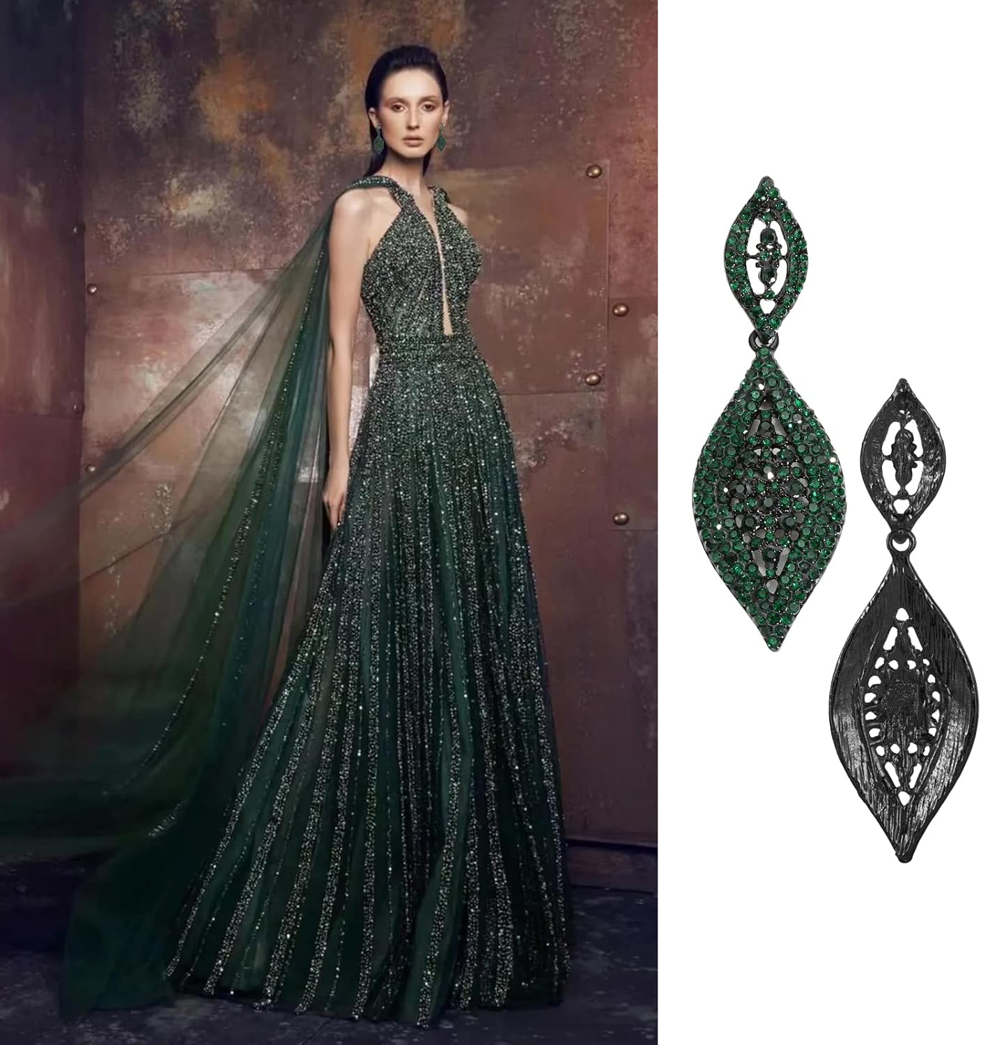 Fashion Rhinestone Crystal Wedding Earrings for Women Bridal Bridesmaid Long Leaf Chandelier Teardrop Dangle Earrings Jewelry - Image 8