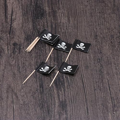 Miniatura 5 de Luxshiny 100 piezas de bandera pirata para cupcakes, palillos de dientes pirata, para Halloween, palillos de dientes, banderas, gorra de calavera,
