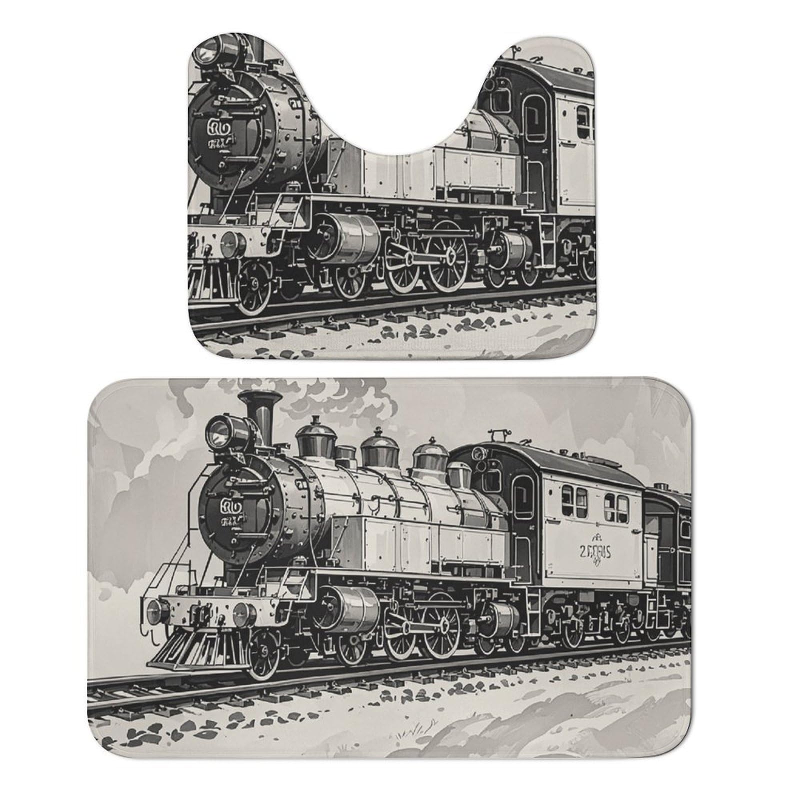 LXTDPBK Bathroom Rugs Set Country Railway Train Bath Mat Set Bath Rugs Non-Slip Bath Mat Contour Mat Bath Rug for Home Decor Bathroom Mat for Shower