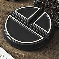 Vista 4 de Platos de cena divididos de cerámica negra de 8 pulgadas para adultos, paquete de 2 platos divididos de porcelana para control de porciones