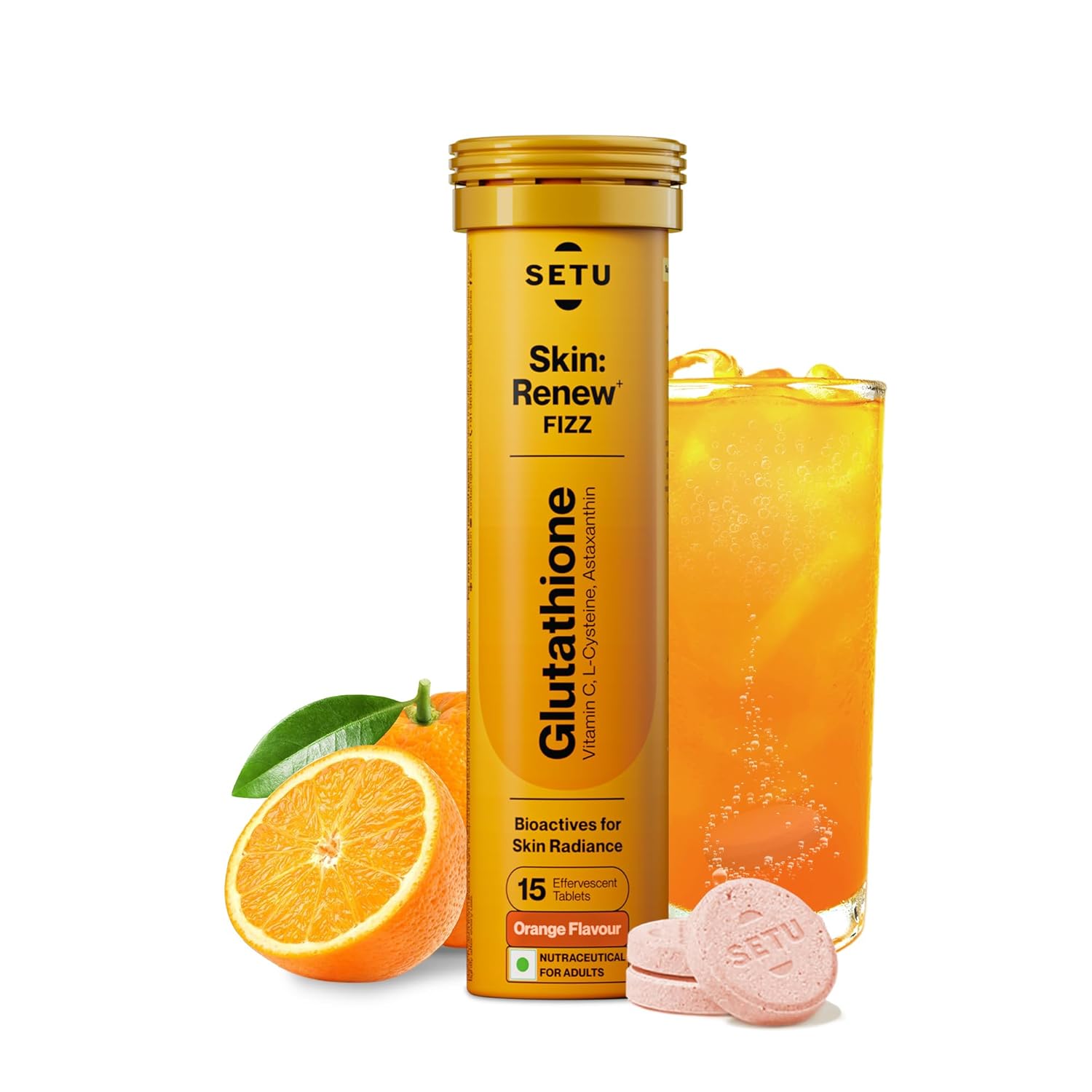 Setu Skin Renew Glutathione Tablets for Glowing Skin | 15 Effervescent Tablets with 500mg L-Glutathione & Vitamin C | Sugar-free Antioxidant & Skin Glow Supplement for Clear Skin | Orange (Pack of 1) Setu Skin Renew Glutathione Tablets for Glowing Skin | 15 Effervescent Tablets with 500mg L-Glutathione & Vitamin C | Sugar-free Antioxidant & Skin Glow Supplement for Clear Skin | Orange (Pack of 1)