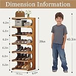 7-Tier Porte-chaussures verticales, étagère de porte-chaussure sans bambou, étrier de rangement des chaussures, Tour de chaussures d'entrée, Organisateur de chaussures verticales pour le placard étroit, Entrée, Hallway