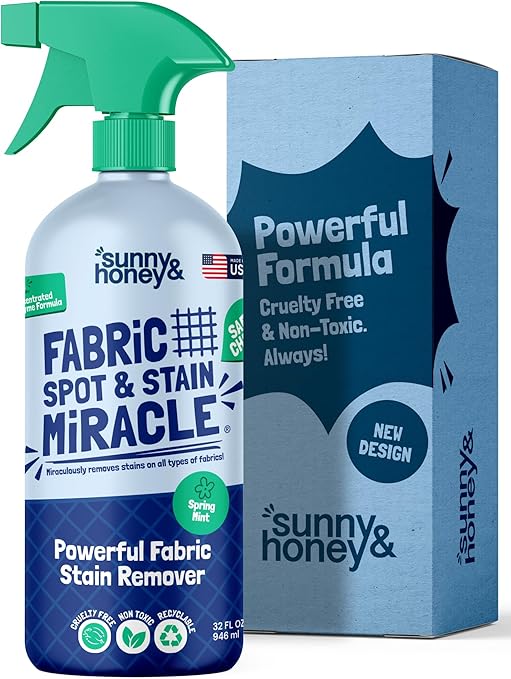Sunny & Honey Fabric & Carpet Cleaner Spray – Stain & Odor Remover for Couch, Upholstery, Laundry, Pet & Baby – 32 oz Laundry Stain Remover Spray - Fabric & Carpet Cleaning Supplies