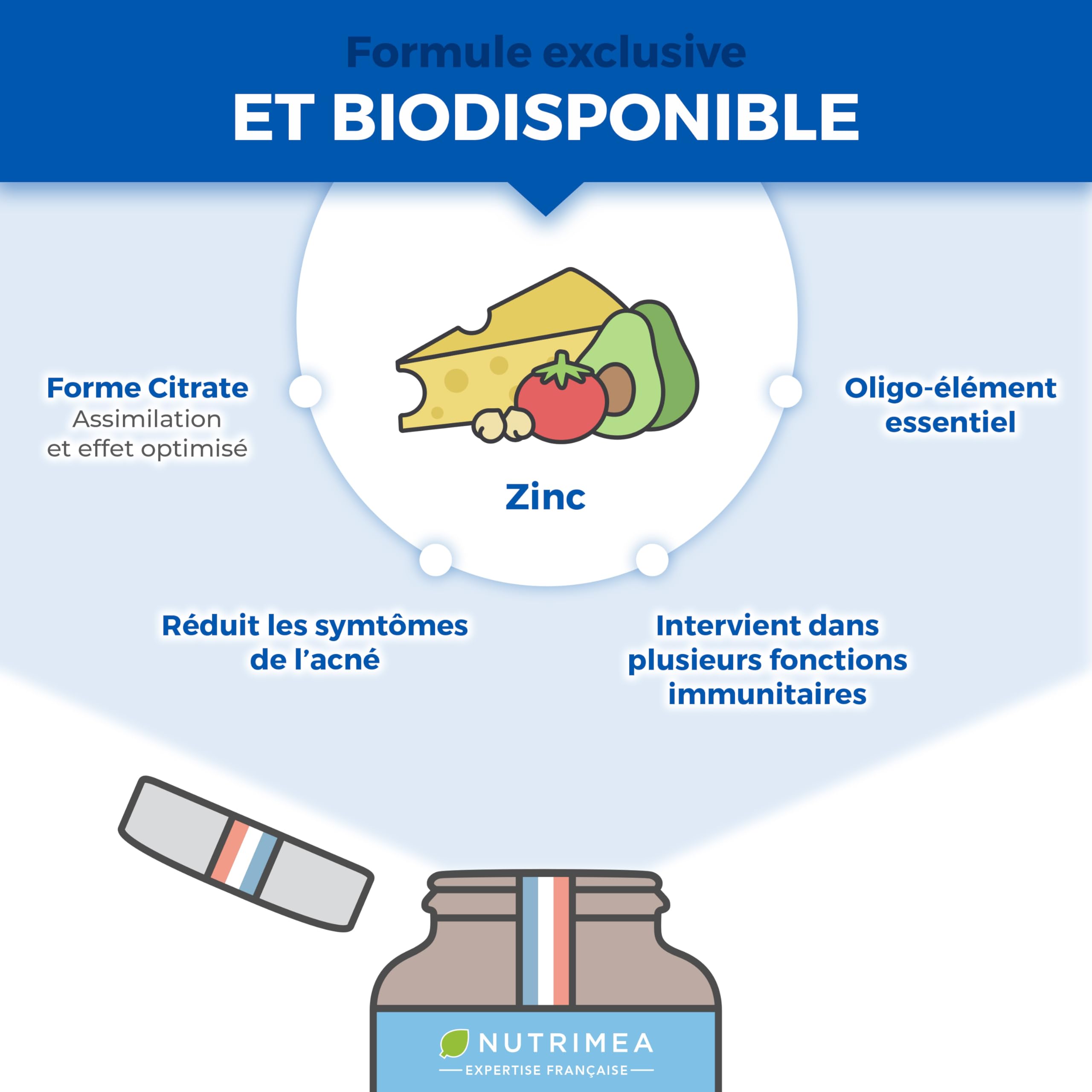 ZINC Citrate - Formule 100% Pure - Haute Absorption - Aide à Lutter Contre l'Acne - Apporte 40 mg de dont 12,5 mg de Zinc Élément (Zn) - 120 Gélules Vegan - Nutrimea - Fabriqué en France