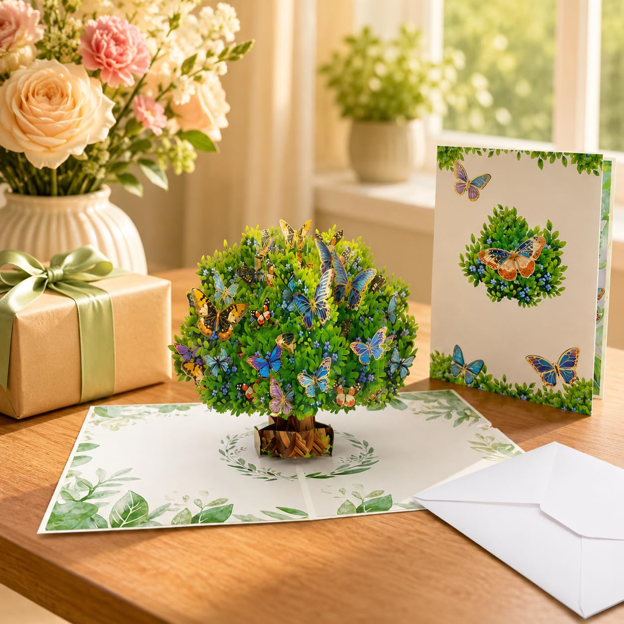 Biglietti di auguri con fiori e farfalle, bouquet di fiori 3D pop-up, regalo di compleanno per donne, mogli, mamma, figlia, sorella, zia, nonna, biglietto di anniversario, con busta