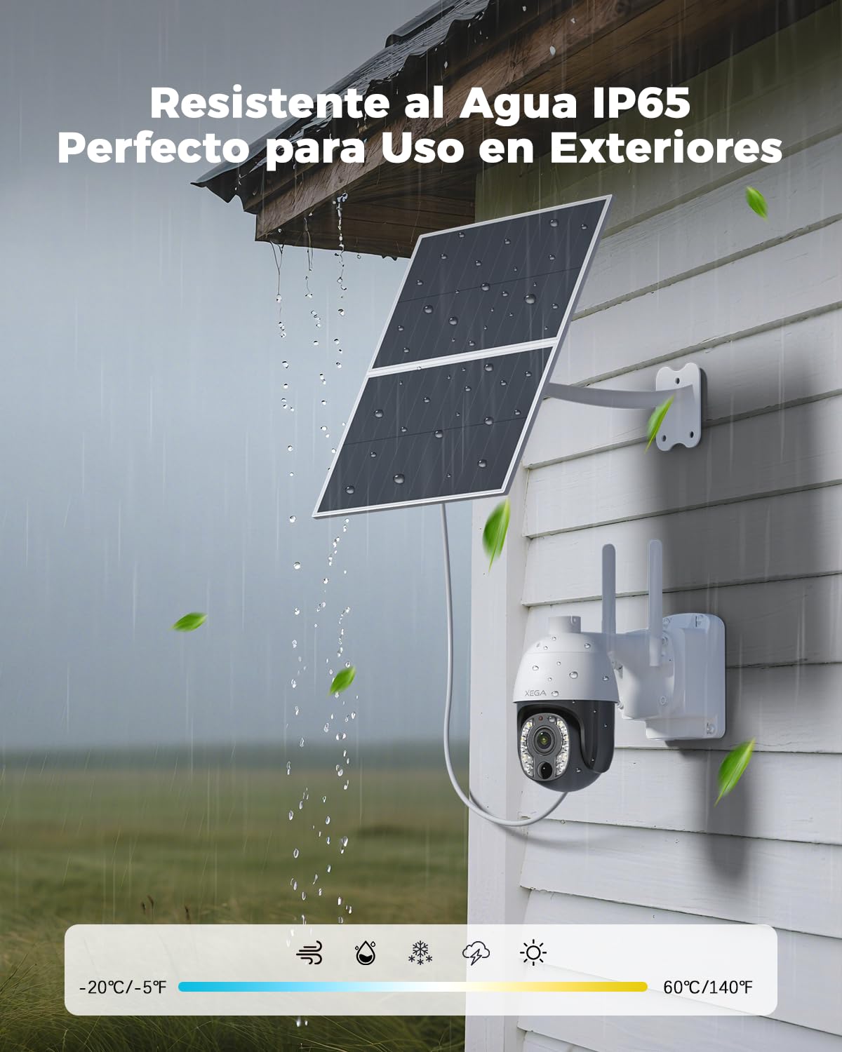 Xega 5MP【10X Óptico Zoom】 4G LTE Cámara Vigilancia sin WiFi con Tarjeta SIM | 20W Panel Solar 30,000 mAh Batería Grabación 24/7 Exterior Detección Humana Visión Nocturna 100ft Audio Bidireccional