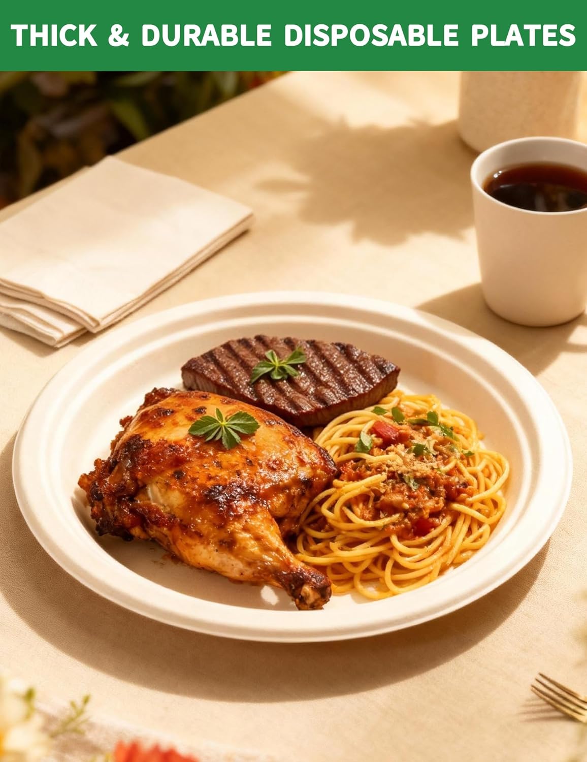 100% Compostable 9 Inch Paper Plates [150-Pack] - Heavy Duty Disposable Dinner Plates Made of Natural Bagasse, Biodegradable & Eco-Friendly for Parties, Wedding, Catering - Image 4