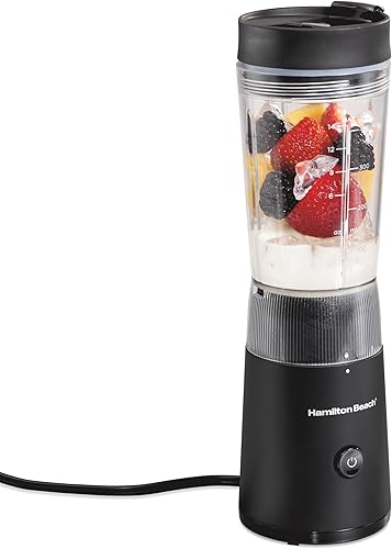 Beach - Licuadora personal con tapa de viaje a prueba de fugas, tarro de 14 onzas, color negro, acero inoxidable, vatios 300, licuadora personal,