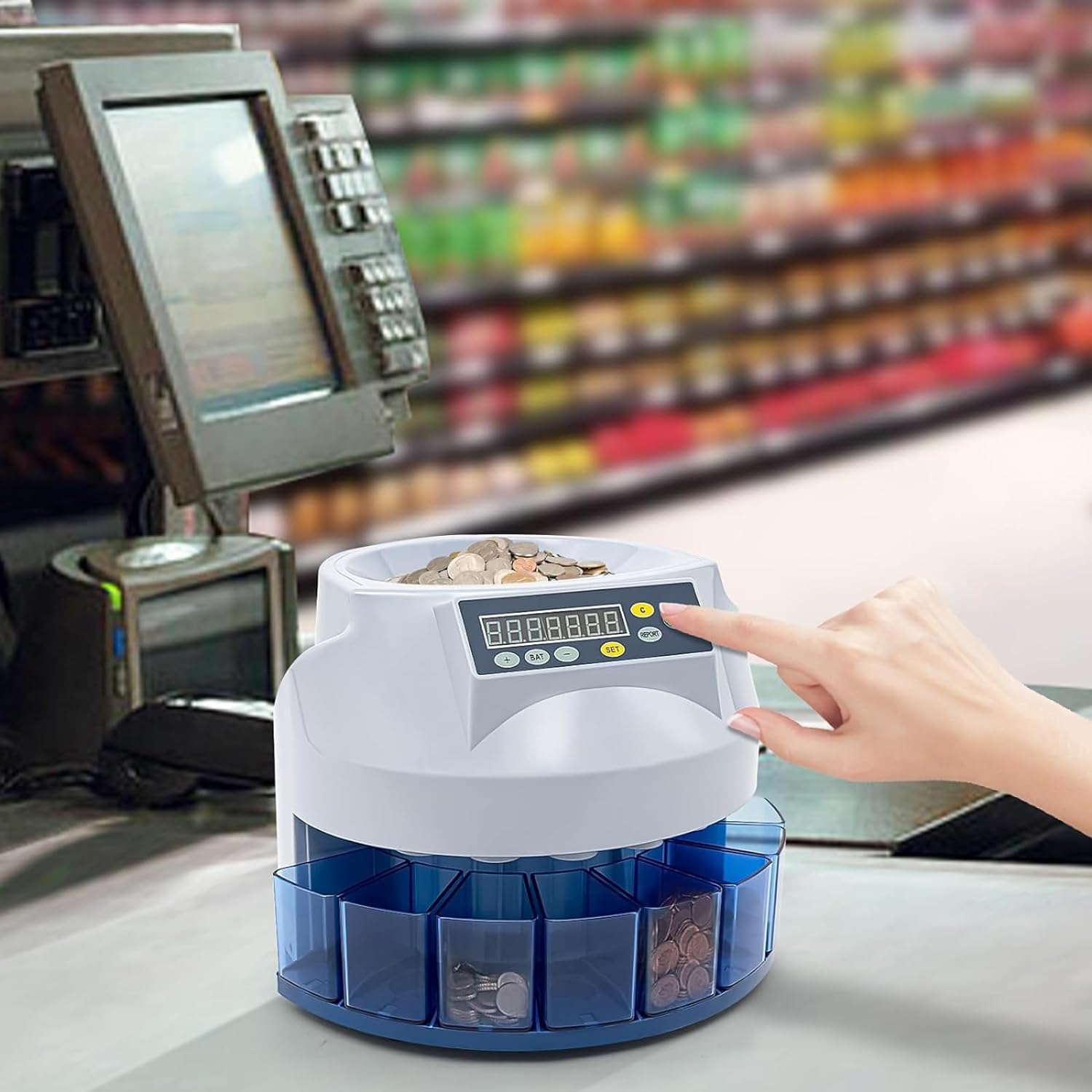Macchina selezionatrice di monete, contatore di monete elettrico con display, 200 monete/min, autocontrollo dei guasti, design durevole, smistamento preimpostato per aziende e supermercati