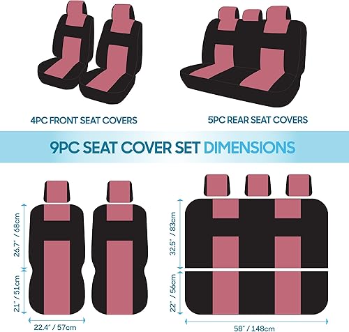 Miniatura 10 de BDK PolyPro - Juego completo de fundas de asiento de automóvil en rosa sobre negro, fundas de asiento dividido delantero y trasero para automóviles,
