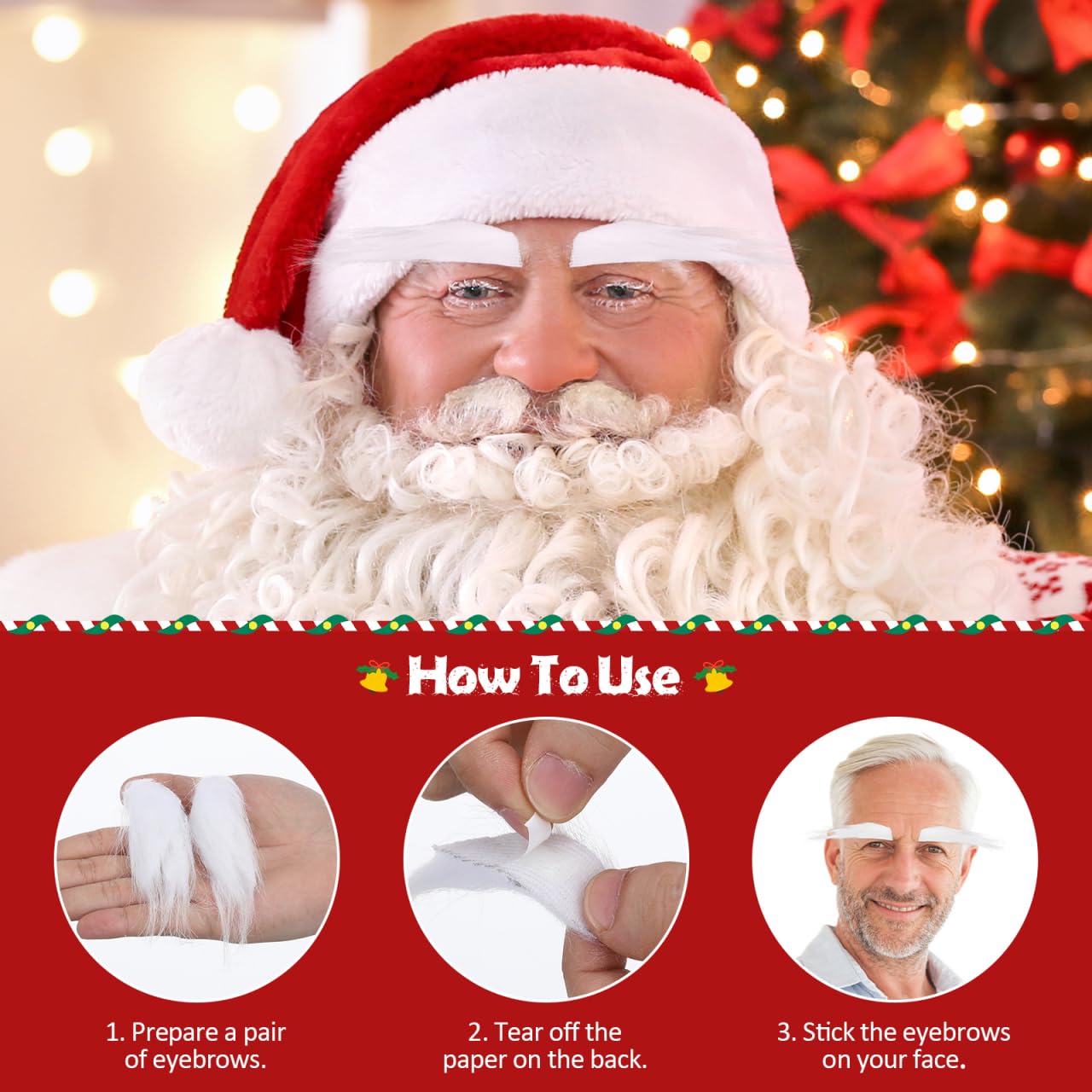 Hemobllo 2pcs Premium Plush Santa Claus Eyebrows, White Stick-on Fake Bushy Eyebrows for Christmas Cosplay & Party Costumes - Image 4