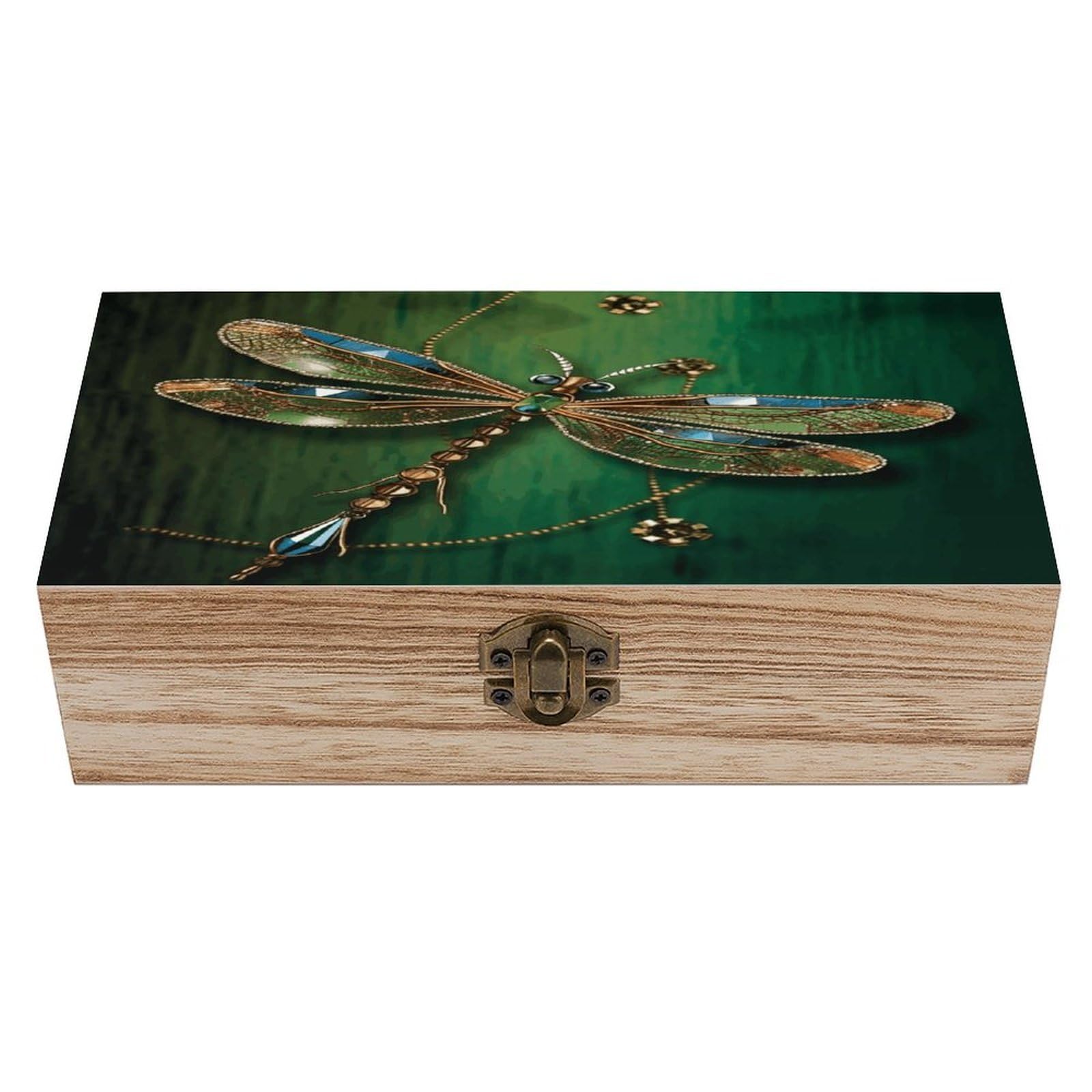 VstaDank Jewel Dragonfly Wooden Storage Box with Hinged Lid Natural Wooden Box Beautifully Keepsake Boxes Vintage Wood Boxes Jewelry Organizer Trinket Storage Chest Unique Gift