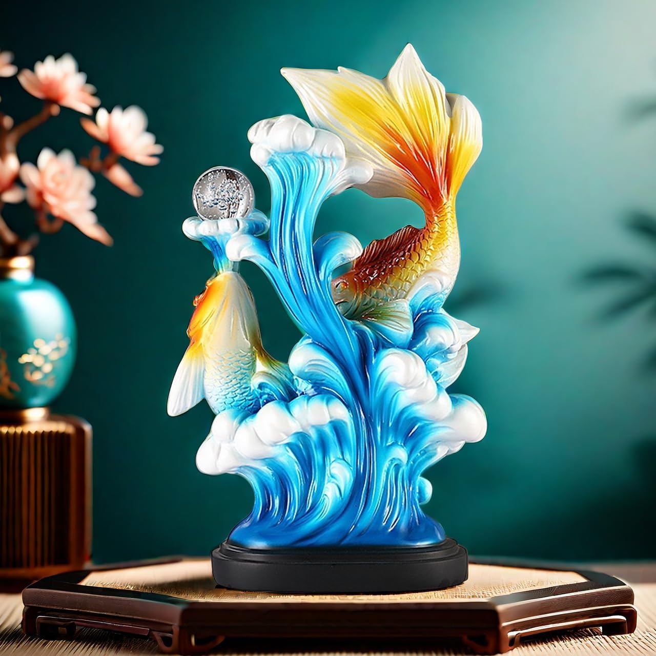 FUNSXBUG 13.3 Inch Large Chinese Feng Shui Fish Statue Sculpture Figurines Feng Shui Decor Home Office Desktop Decoration Good Lucky Gifts