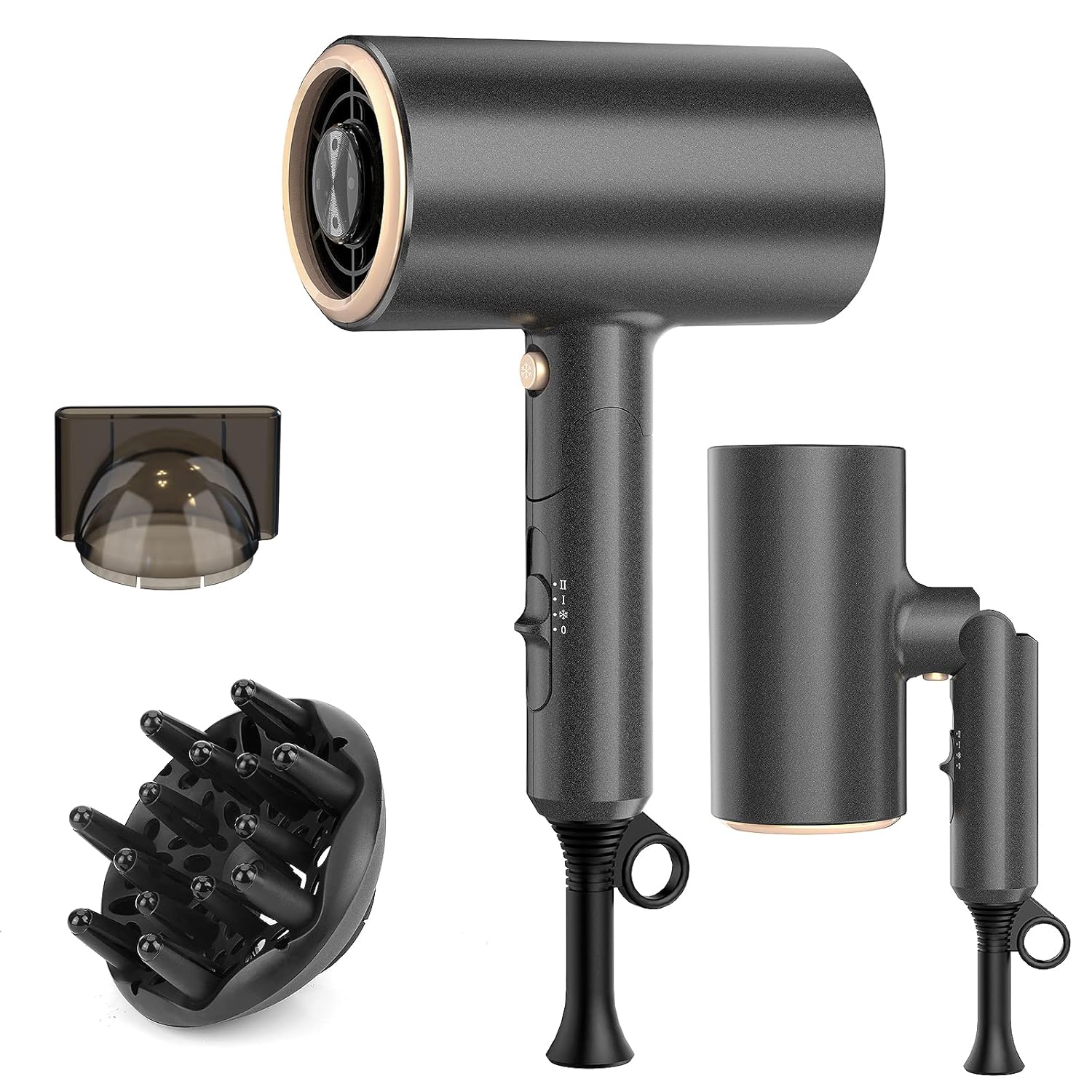 Ionic Hair Dryer - LARMHOI 1800W Professional Negative Ions Hair Blow Dryer with 3 Heating/2 Speed/Cold Settings, 2 Nozzles and 1 Diffuser, Foldable Blow Dryer for Home, Travel, Salon Use : Beauty & Personal Care