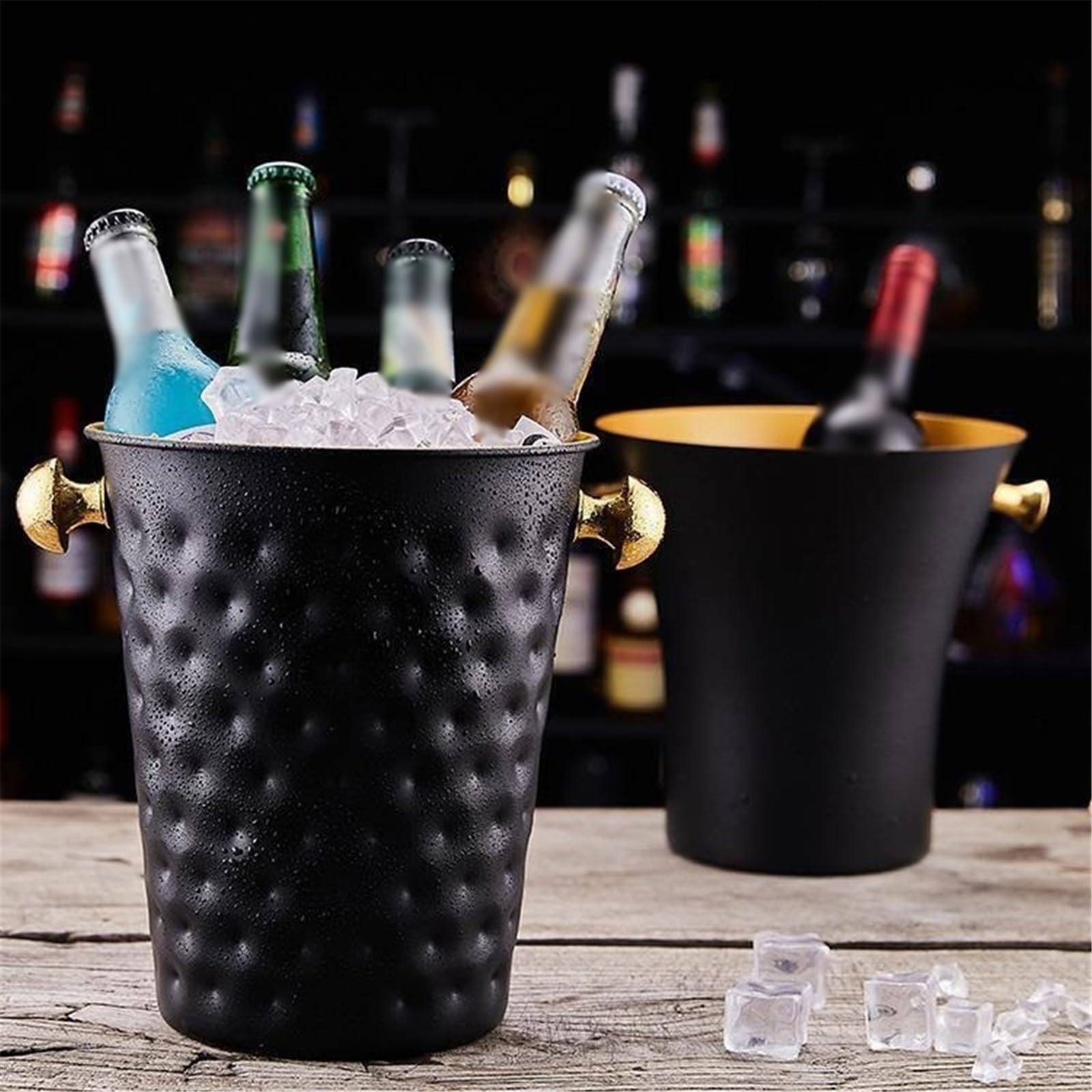 Cubo de Hielo Cubo de Hielo Grueso Acero Inoxidable con asa, Ideal for Bar en casa, for Enfriar Cerveza, champán y Vino Cubo de Hielo frío para Barra(Gold)