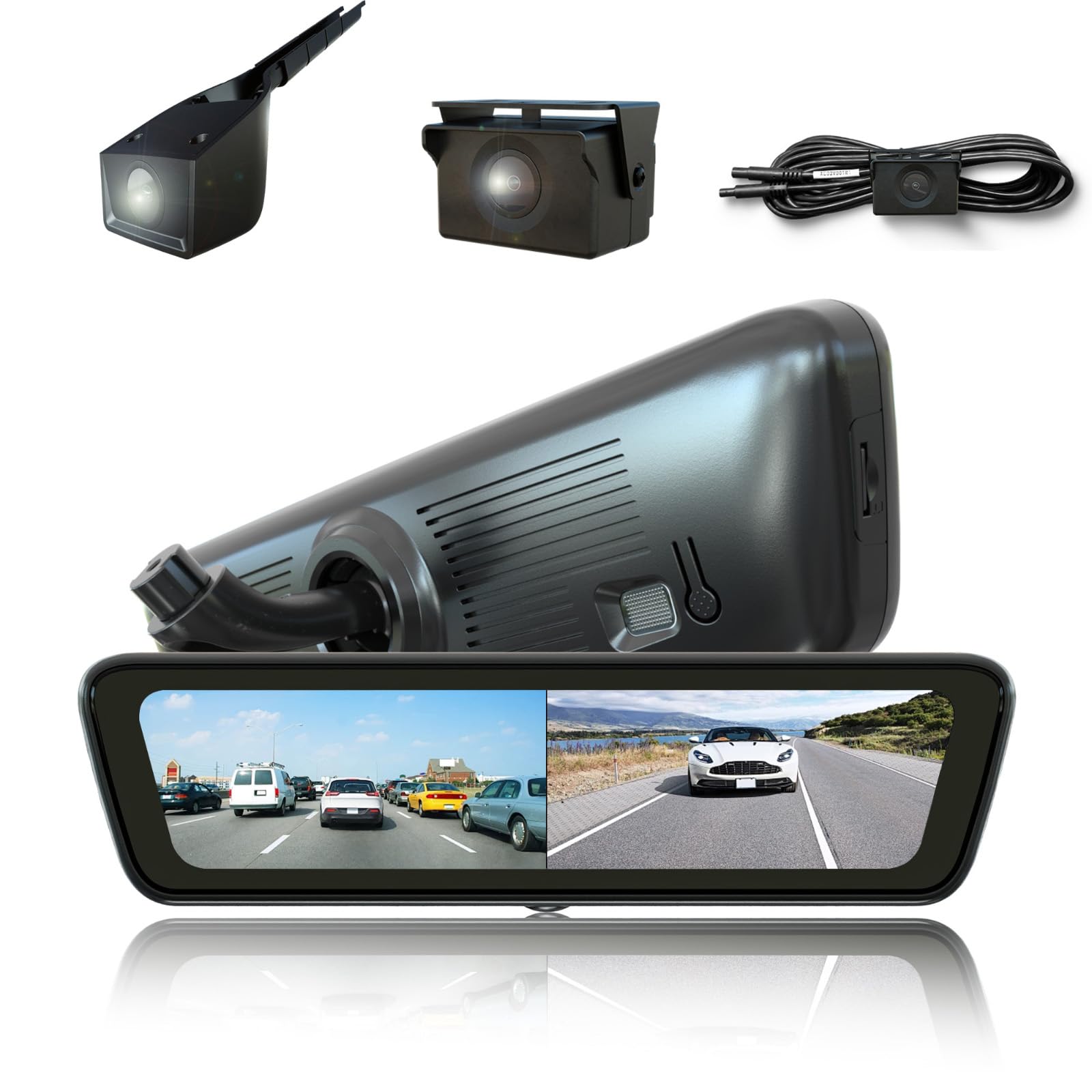 Sinjet 8.2? Rear View Mirror Camera OEM with IPS Screen, Detached Front Lens, Front and Rear Camera, Night Vision, Parking Monitor, 4K+2K, 32GB SD, Bracket #30 – for Porsche