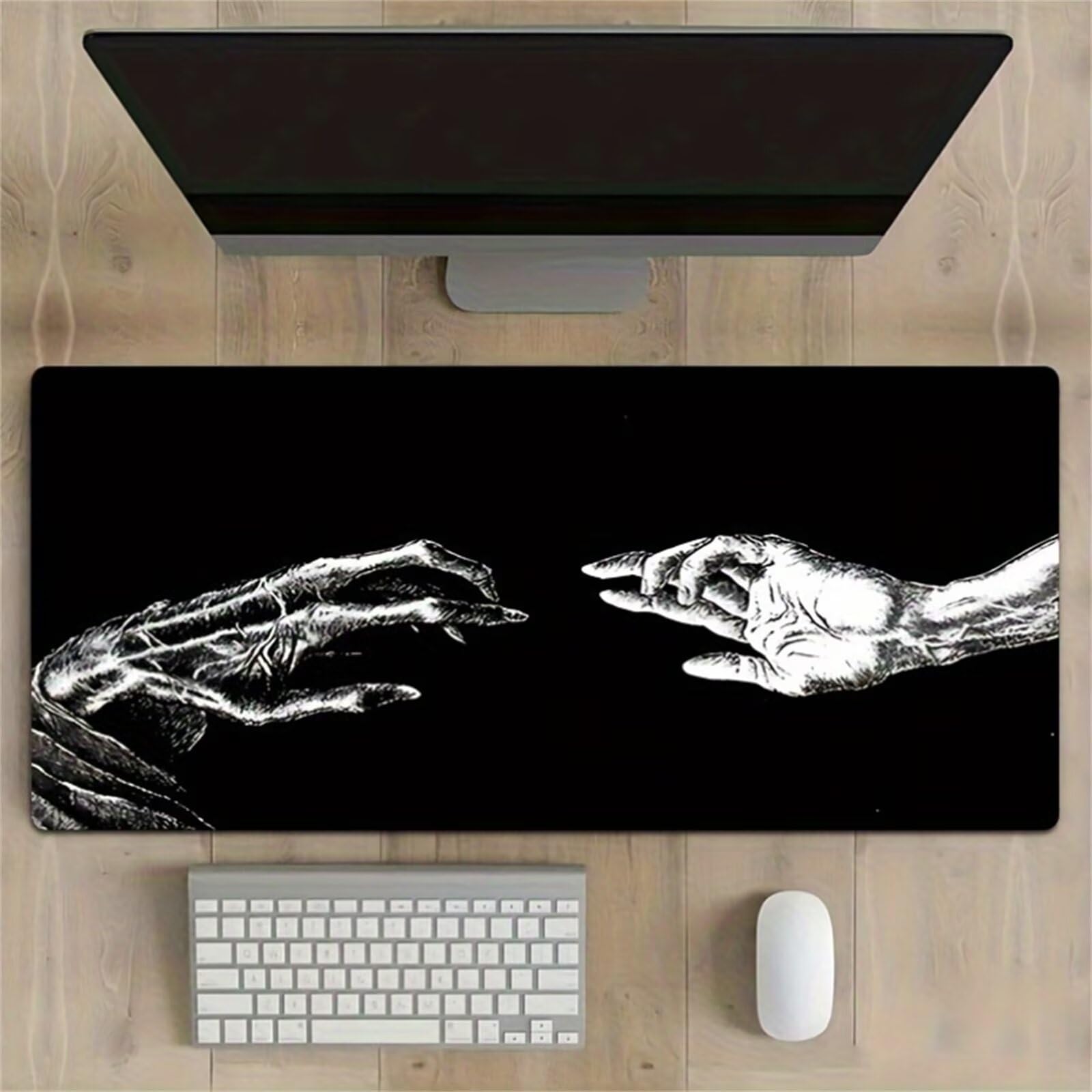 Tappetino Mouse Gaming XXL 1200x600x3 mm, Tappetino da Scrivania Grande, con Bordi Cuciti Rinforzati, Base in Gomma Antiscivolo, Tappetino per Tastiera Lavabile per PC e Laptop, Mani Bianche Nere
