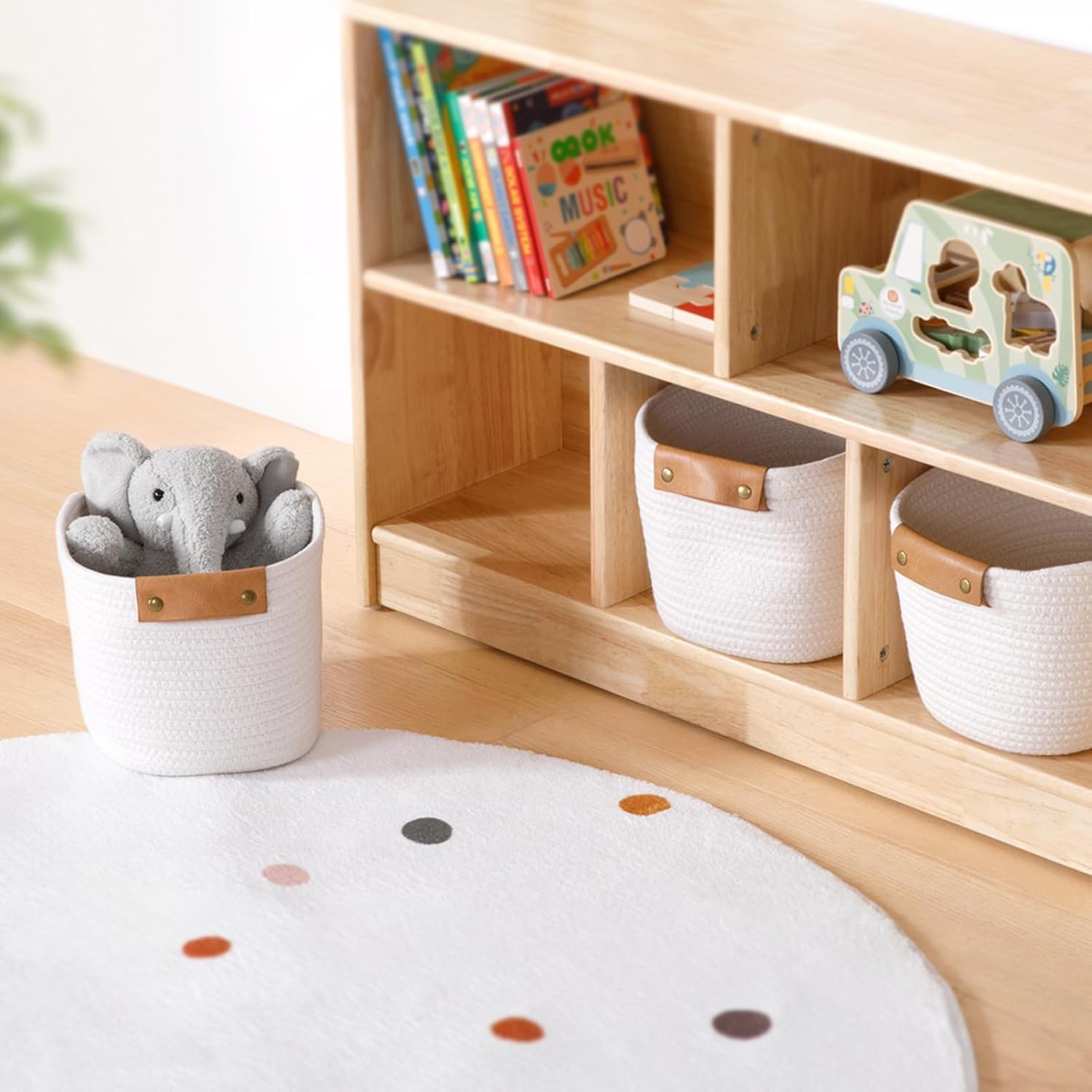 OOOK Storage Basket Set, 3 Pack Baskets for Shelves, White Storage Baskets for Organizing Toys, 11.4"Lx9.4"Wx7.4"H