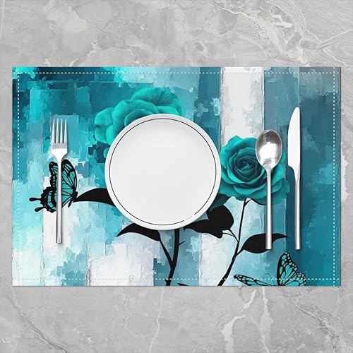 Miniatura 2 de Juego de 4 manteles individuales color azul turquesa de 12 x 18 pulgadas, color turquesa degradado rosa degradado para niños y niñas, manteles