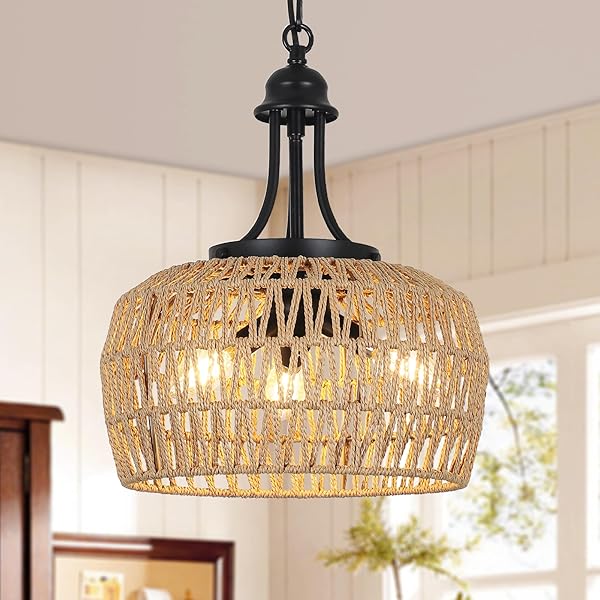 Small Woven Rattan Boho Chandelier