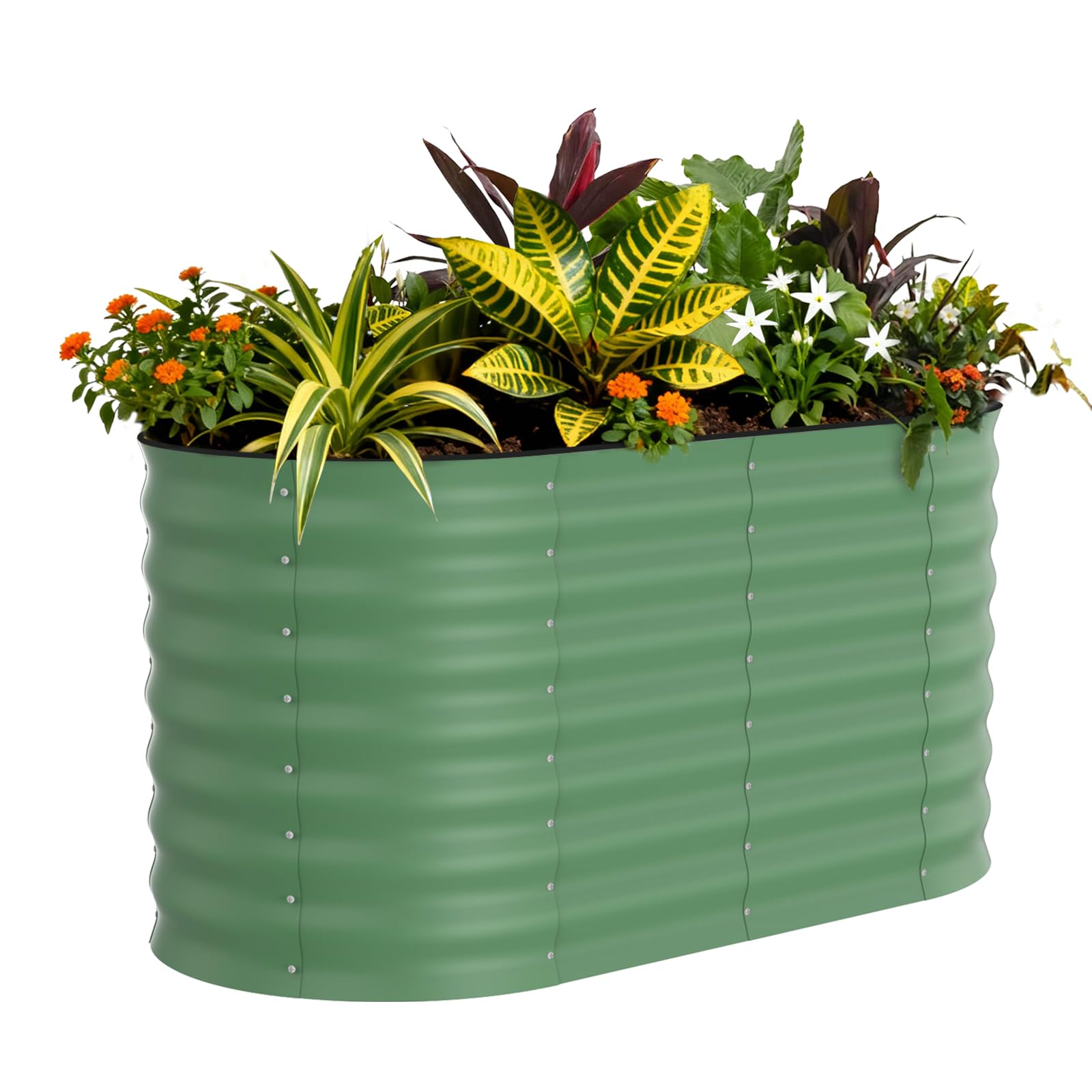 Garvee 4x2x2ft Galvanized Raised Garden Bed, Oval Outdoor Metal Planter Box