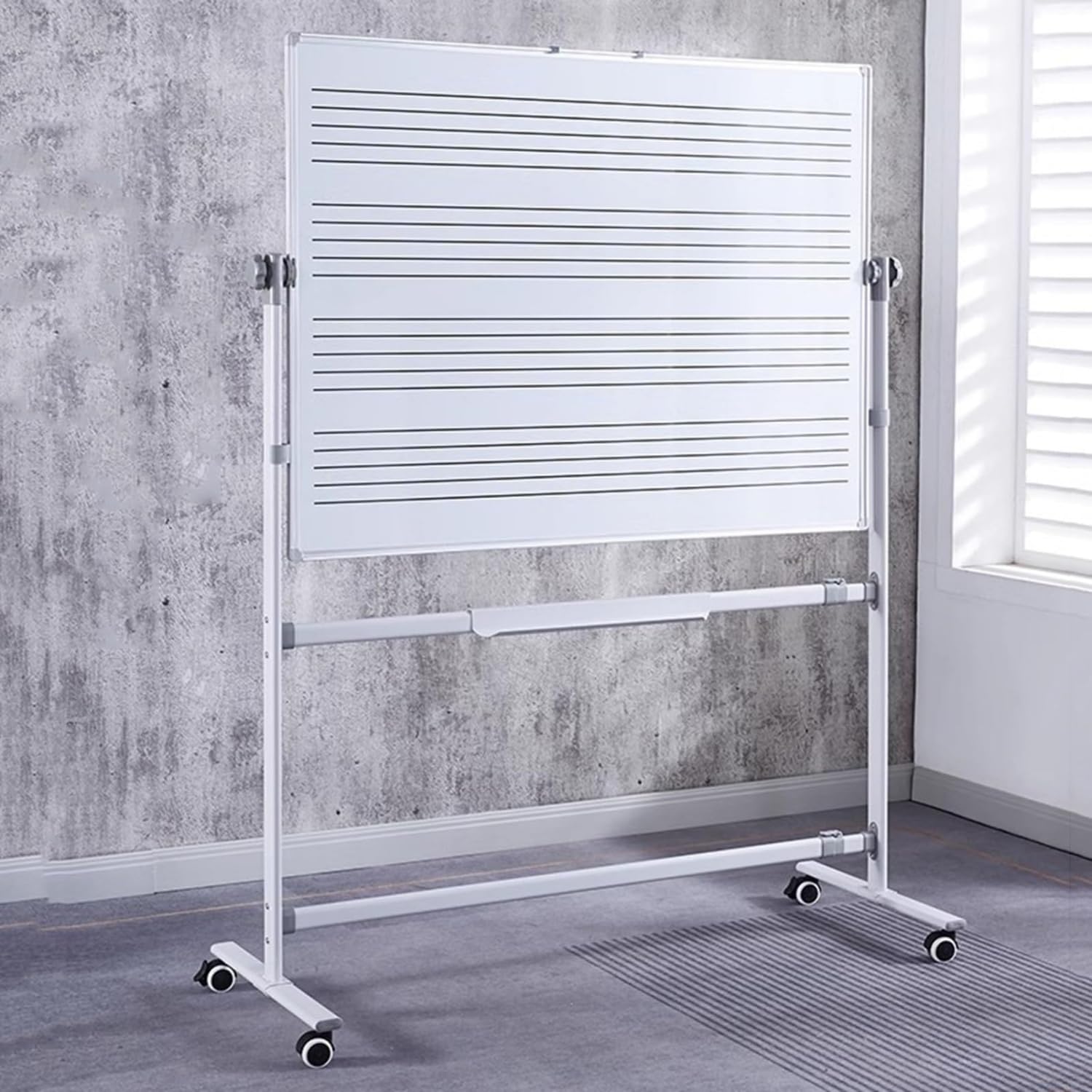 Lavagna Mobile per Musica 90x120cm, Lavagna Magnetica a Doppia Faccia per Marcatori a Secco su Ruote, Pratica di Notazione Portatile per Insegnanti di Musica, Scuole, Studenti e Casa