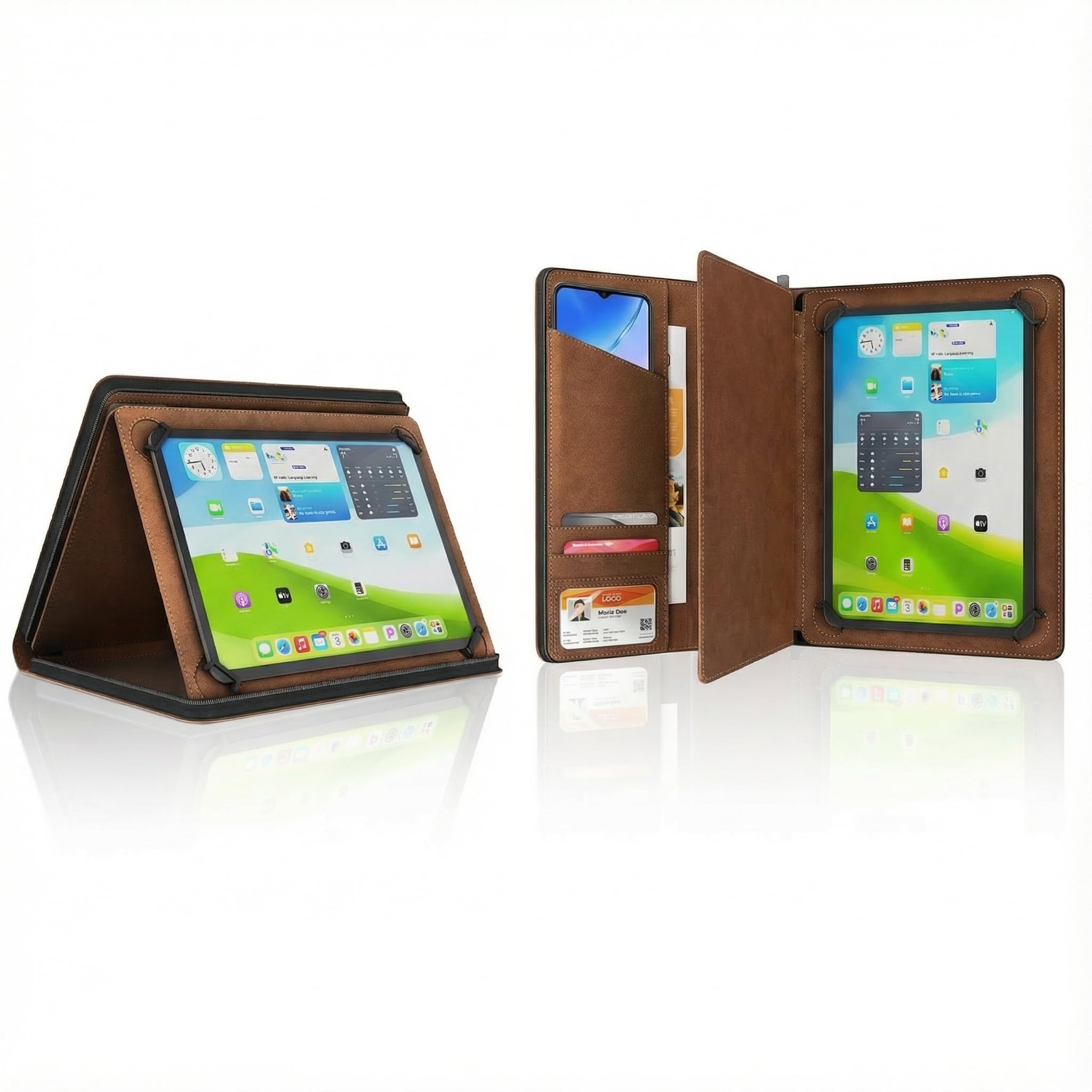 KHOMO Universal Padfolio Case - Portfolio Organizer for Tablet 8.5 up to 11 inch –PU Leather Notebook Pad Holder Folder for iPad, Air, Pro & Others