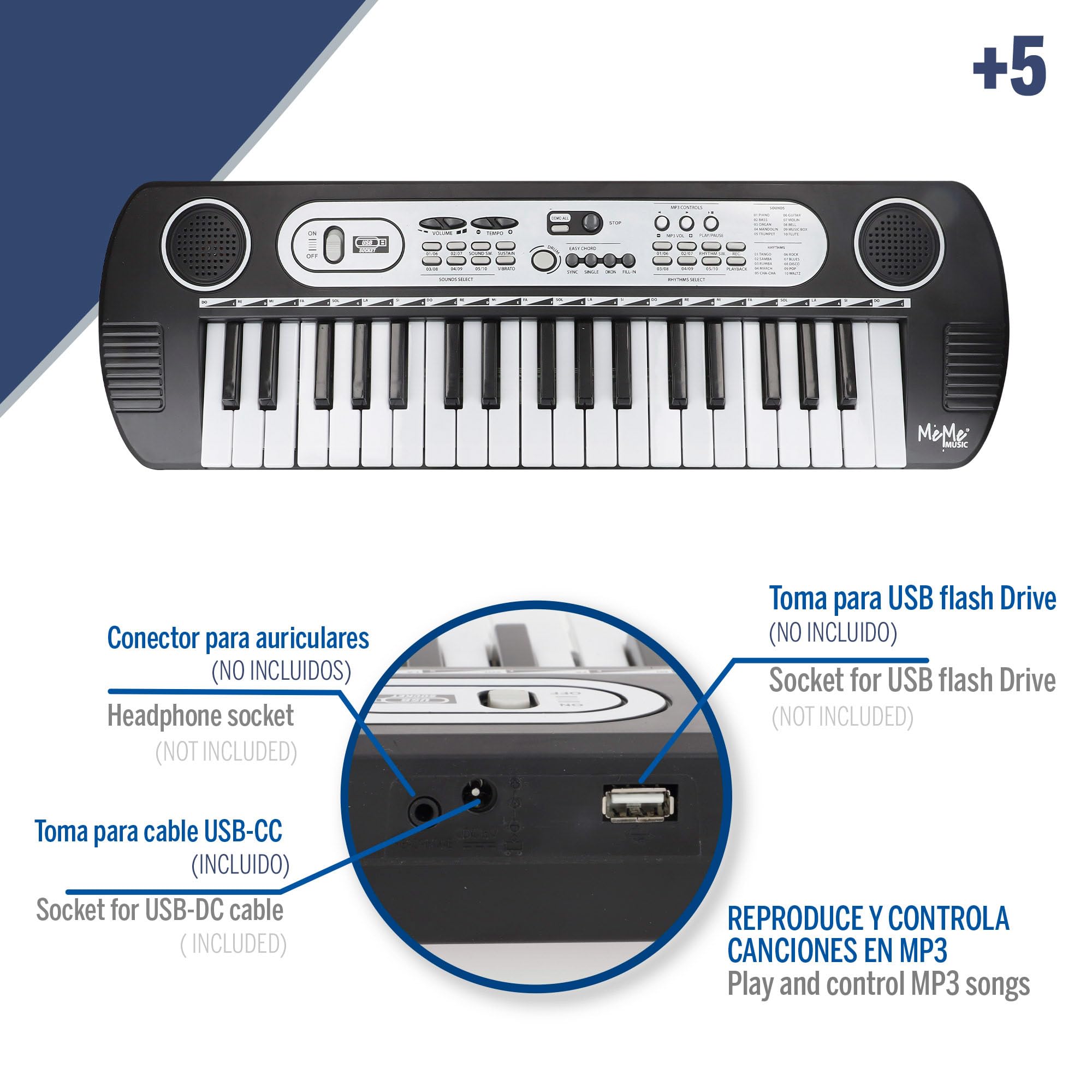 COLORBABY Meme Music Teclado para niños, 49 Teclas, Mide 54x17 cm, Aprender a Tocar el Piano, Teclados Infantiles, Instrumentos Musicales, Juguetes educativos 5 años (47185)