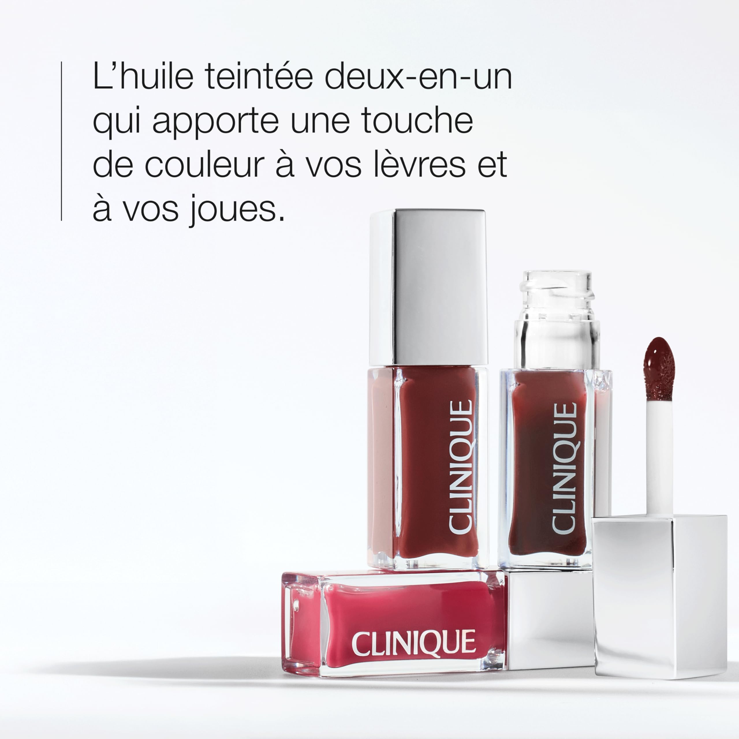 Clinique Pop Huile Teintée Lèvres + Joues | Nourrit les Lèvres + Effet Bonne Mine Naturel | Black, Pink et Nude Honey