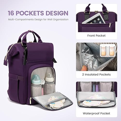 Miniatura 3 de LOVEVOOK Mochila para pañales, bolsa de bebé grande con cambiador, bolsas de pañales de viaje para mamá, bolsa de pañales con correa para cochecito,